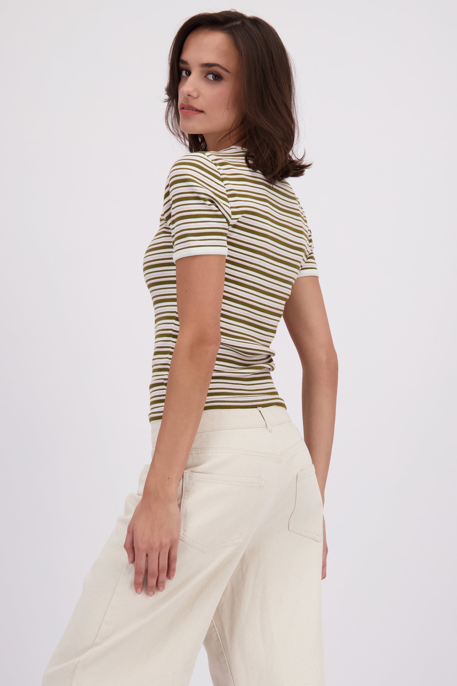 Detail van Geribd t-shirt met kleurrijk gestreept motief door JDY voor Dames