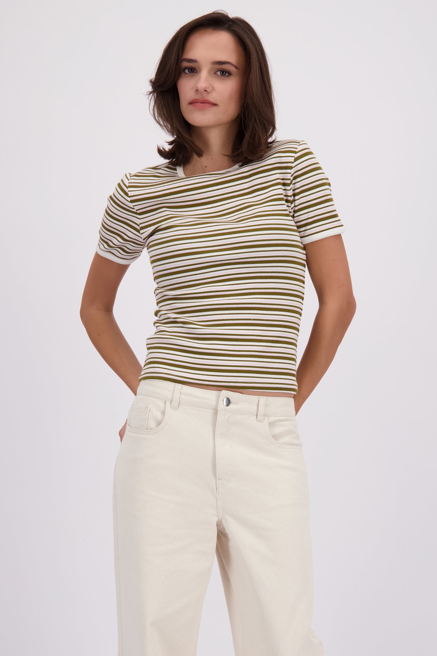 Voorkant van Geribd t-shirt met kleurrijk gestreept motief door JDY voor Dames