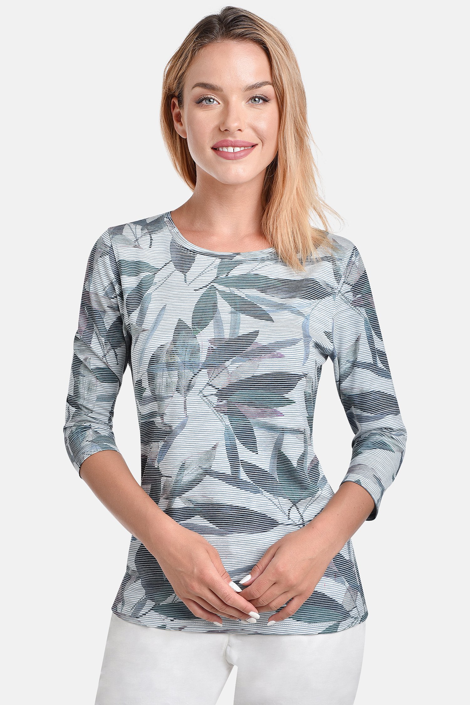 Gestreept T-shirt met bladerprint van Bicalla voor Dames