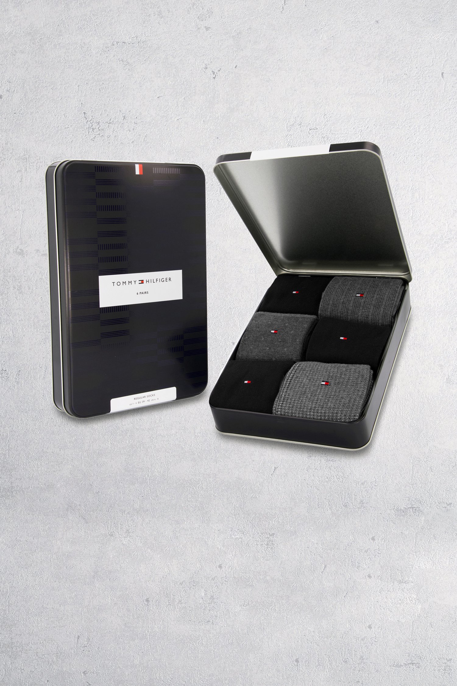 Giftbox grijze/zwarte sokken - 6 paar  van Tommy Hilfiger voor Heren