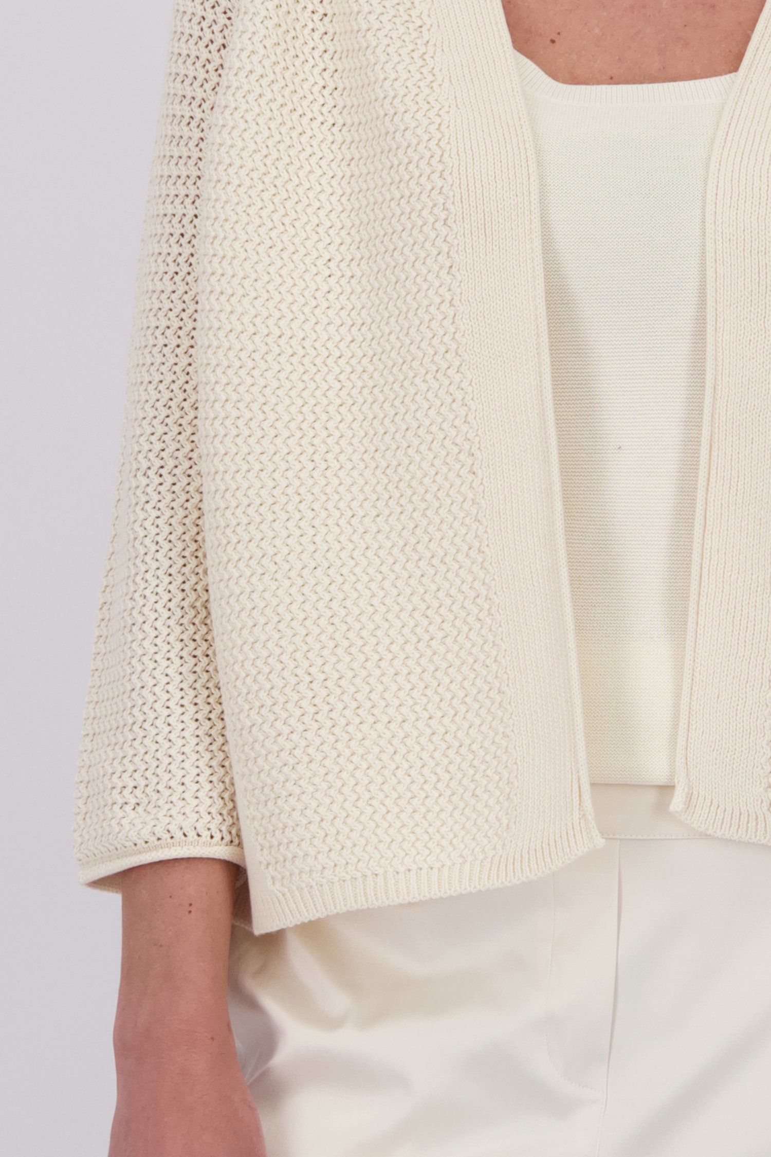 Gilet tricoté écru ajour de Barbara Lebek pour Femmes