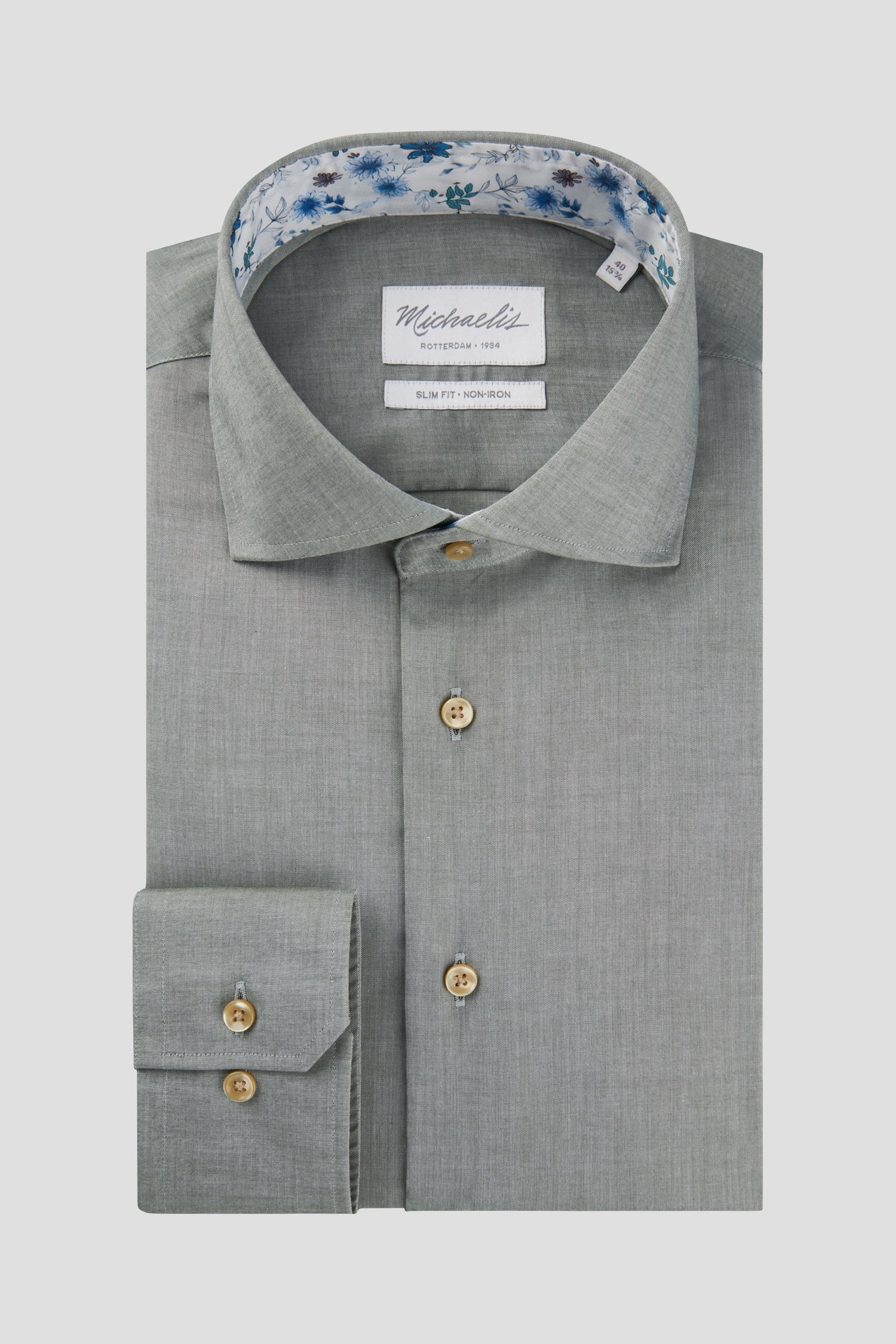 Grijs hemd met een groene schijn - Slim fit van Michaelis voor Heren