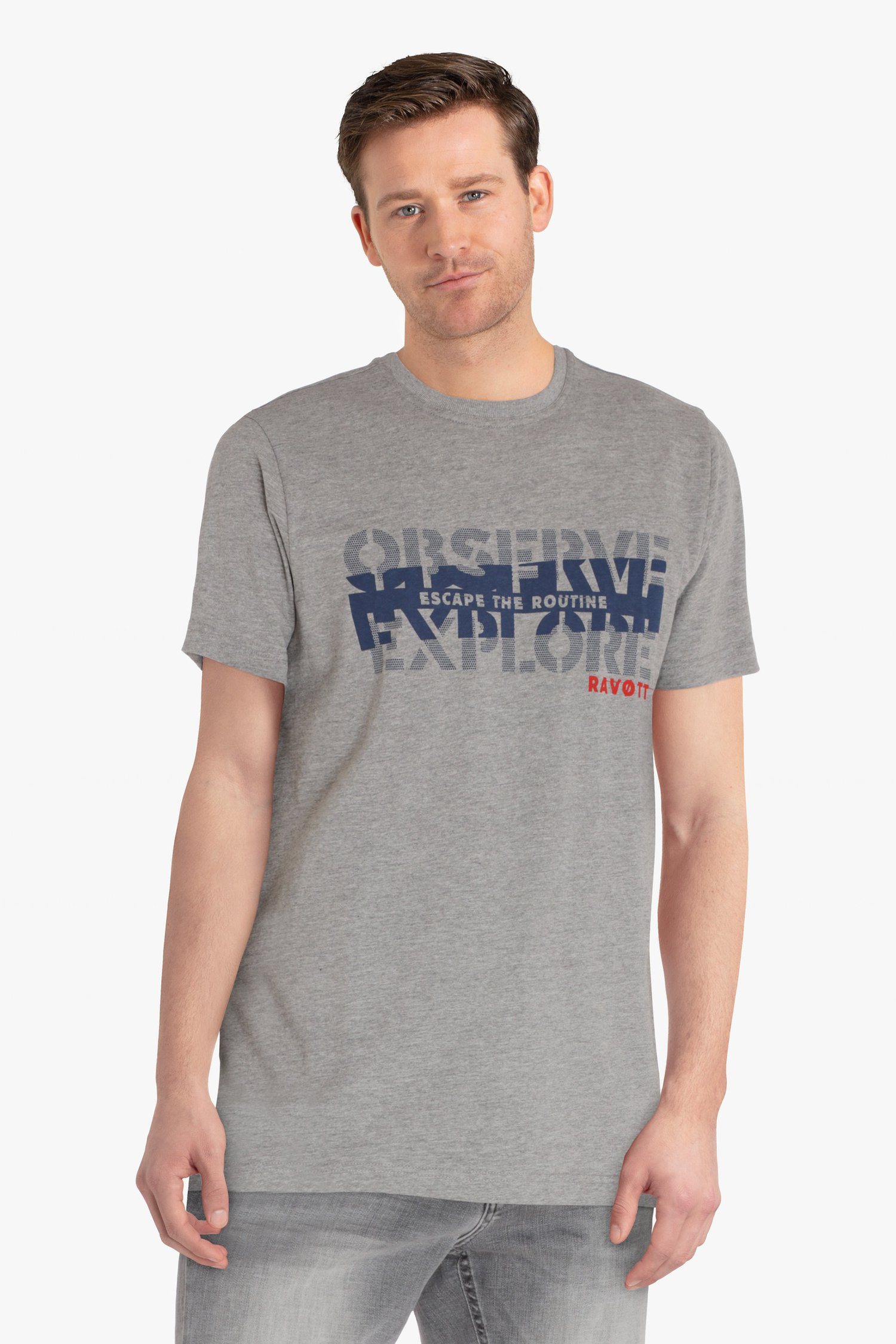 Grijs T-shirt met blauw opschrift  van Ravøtt voor Heren