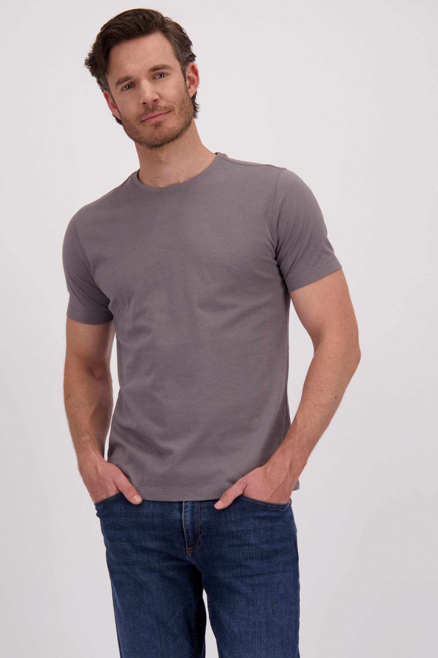 Voorkant van Grijs T-shirt met ronde hals door Liberty Island voor Heren