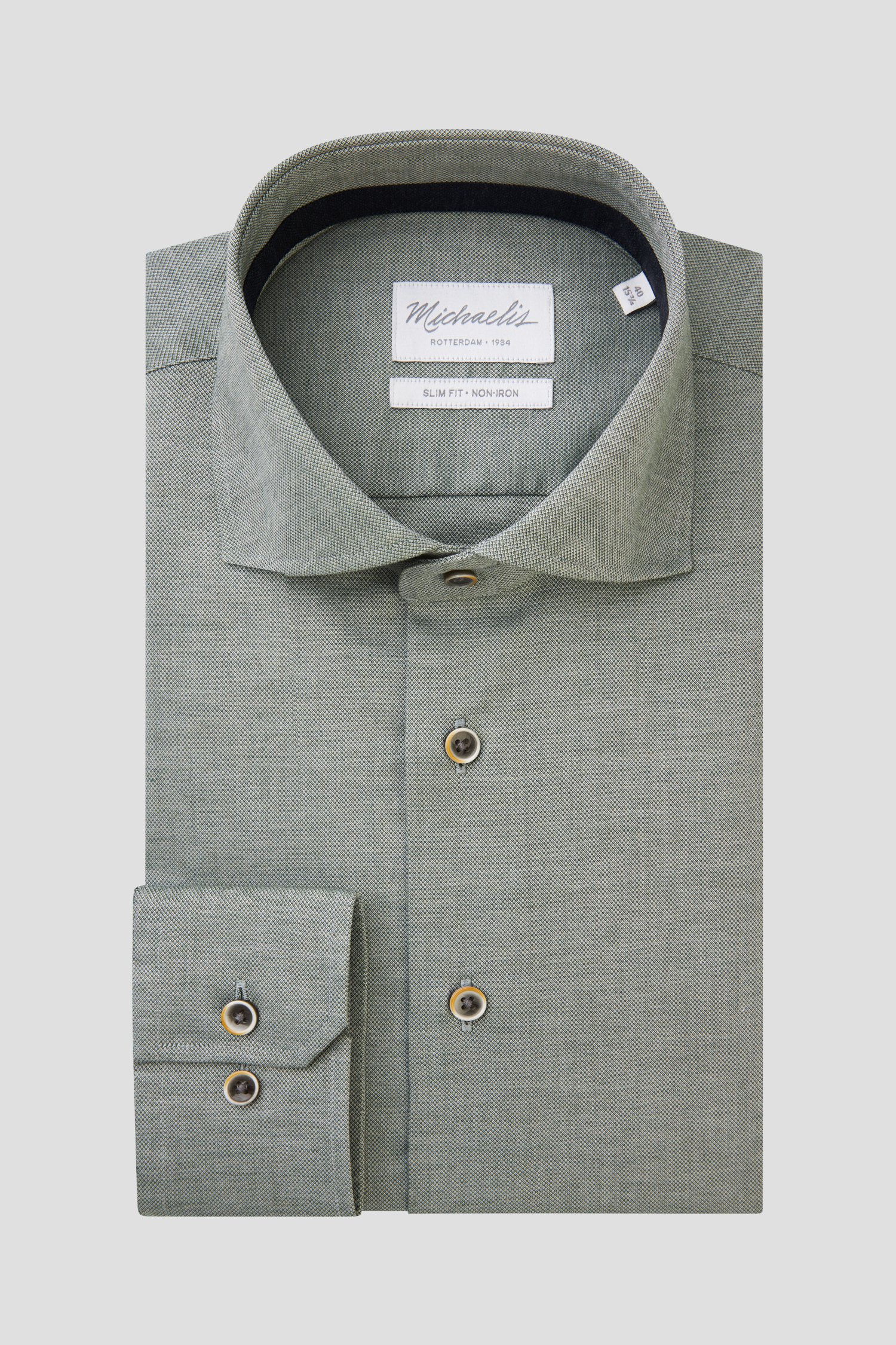 Grijsgroen hemd - slim fit van Michaelis voor Heren