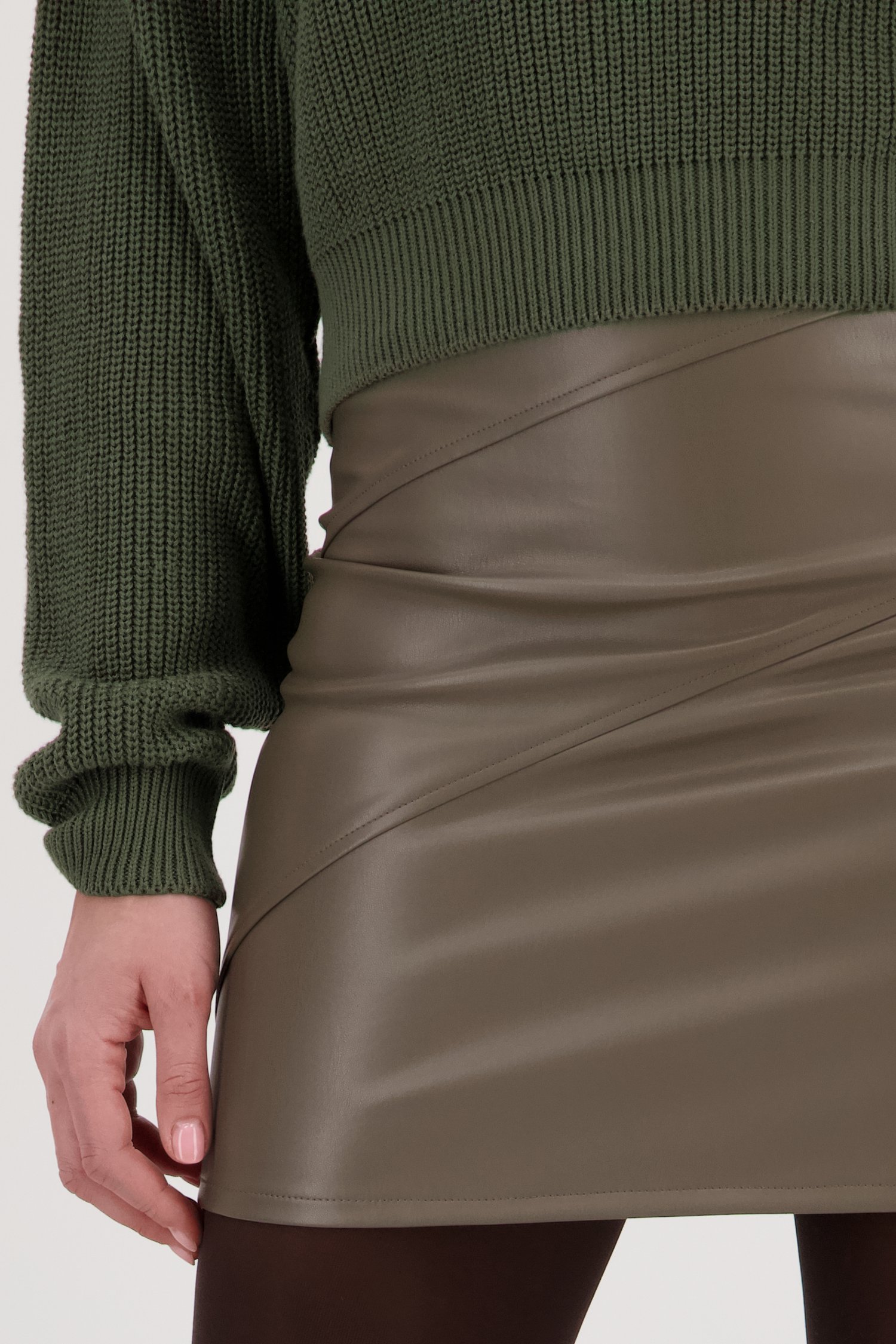 Grijsgroene rok met leather look van AC voor Dames