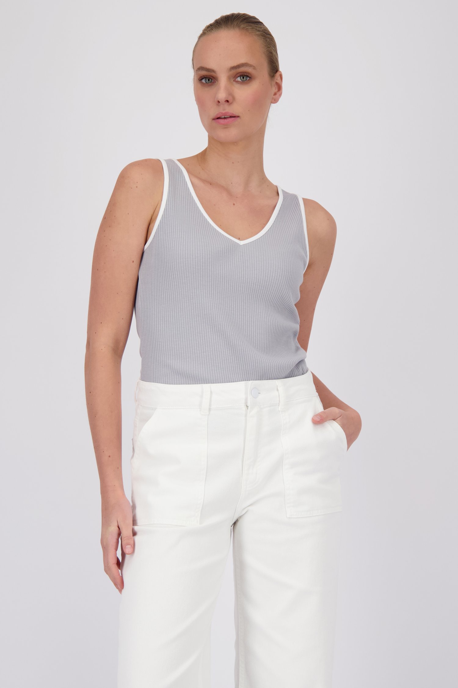 Grijze geribde top met brede schouderbandjes van More & More voor Dames