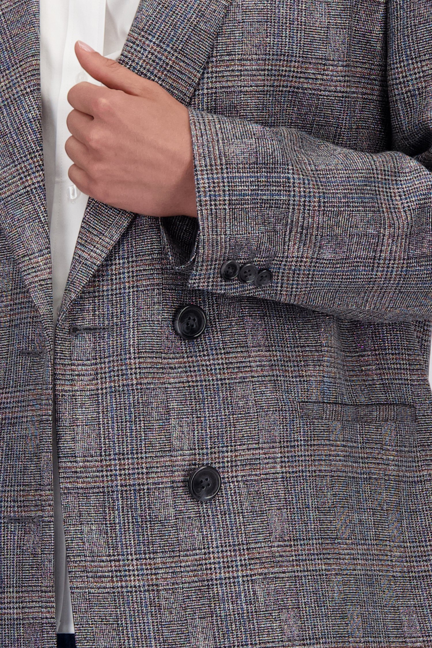 Detail van Grijze geruite blazer met glans - One size  door Liberty Island voor Dames