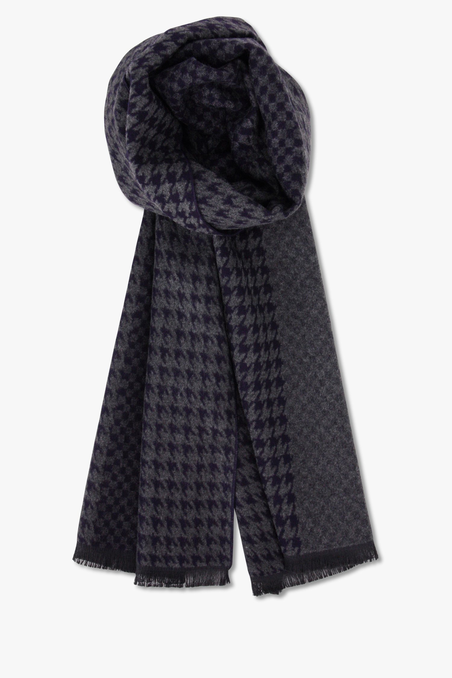 Grijze sjaal met blauw pied-de-poule motief van Michaelis voor Heren