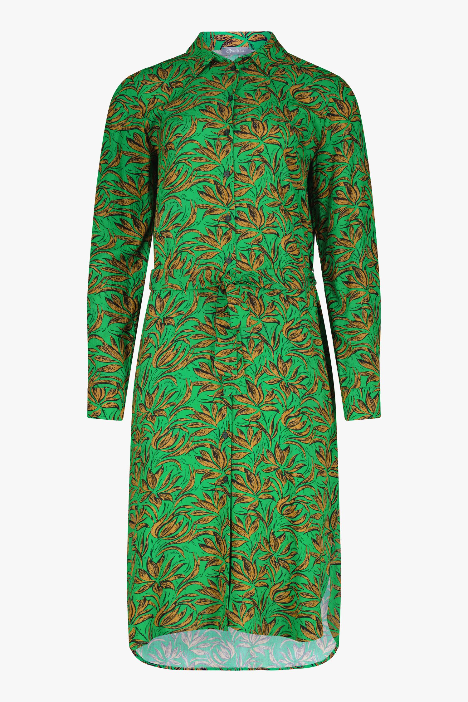 Groen kleedje met roestoranje bladerprint van Geisha voor Dames