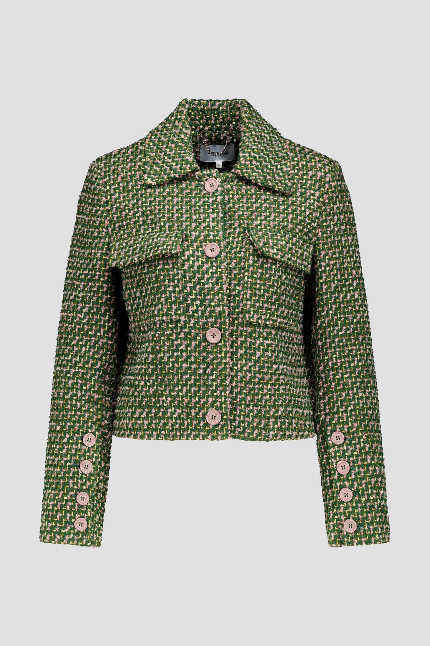 Productfoto 1 van Groen-roze bouclé blazer door More & More voor Dames