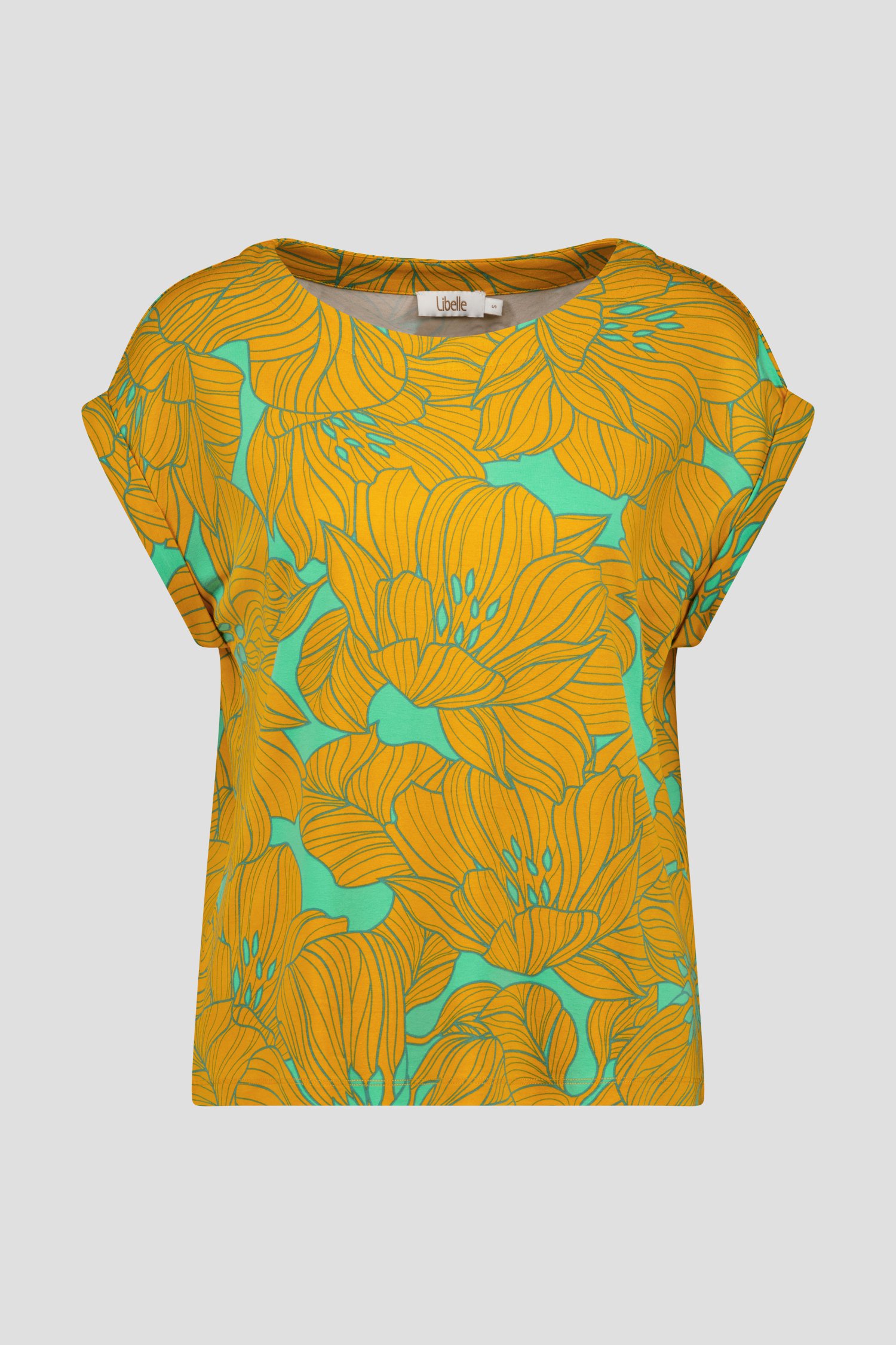 Groen T-shirt met oranje bloemenprint van Libelle voor Dames