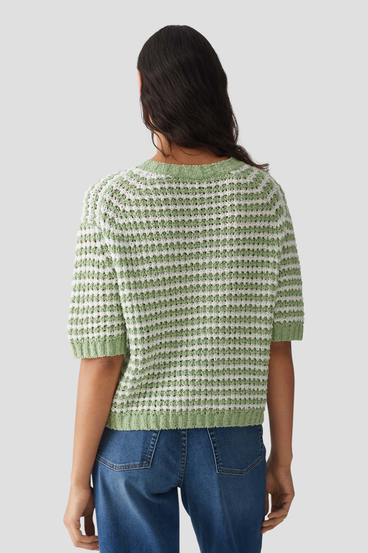 Groen-wit gebreid truitje met halflange mouwen van Opus voor Dames