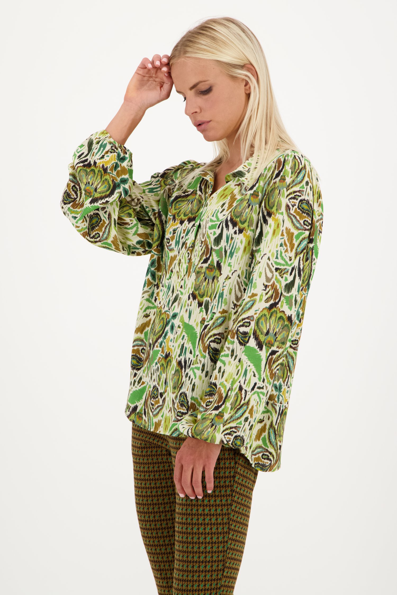 Groene blouse roestoranje bladerprint van Geisha | 9756479 | e5