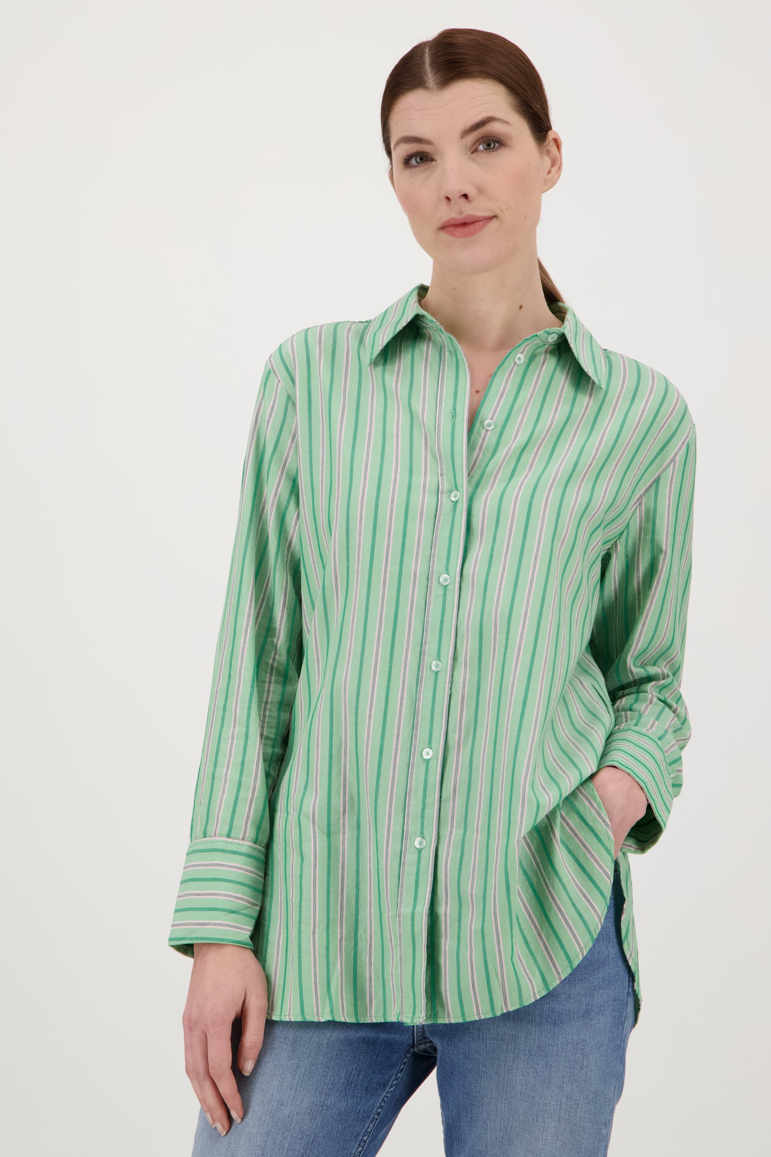 Namens Ruwe slaap bank Groene gestreepte blouse van Opus | 9864189 | e5
