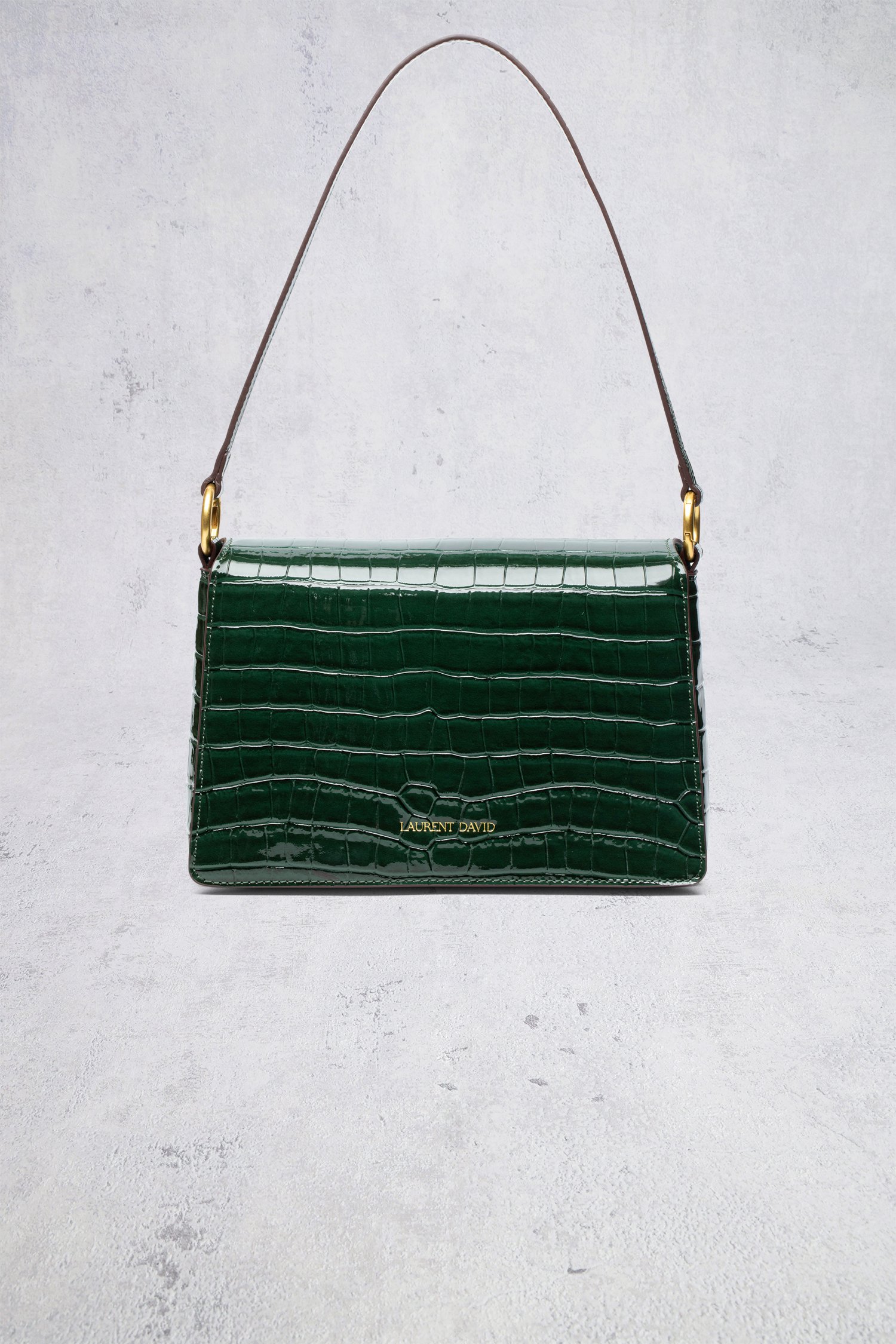 Achterkant van Groene handtas met krokodillenstructuur door Laurent David voor Dames
