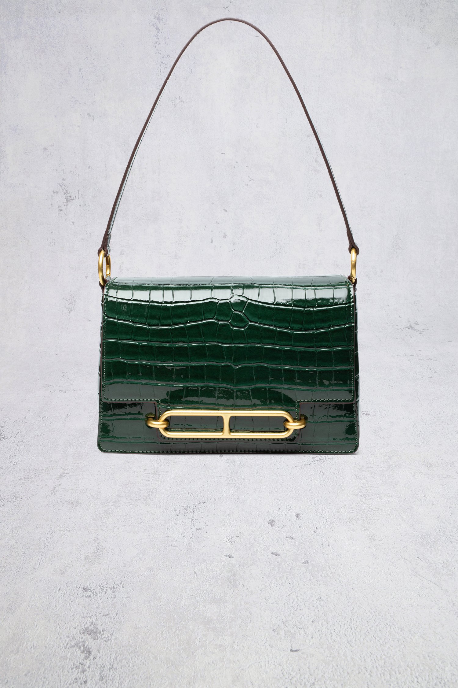 Voorkant van Groene handtas met krokodillenstructuur door Laurent David voor Dames