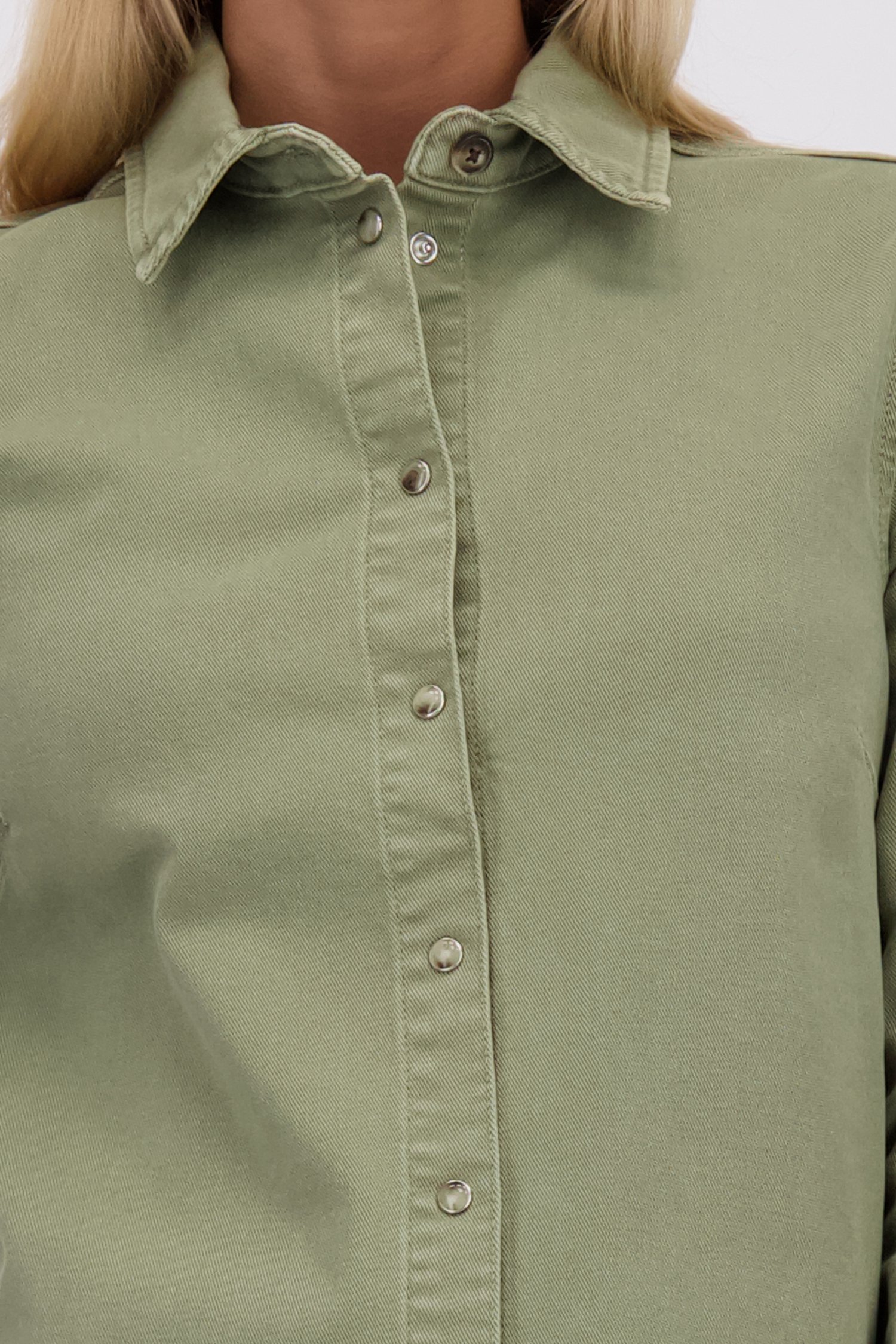 Detail van Groene jeansvest door Liberty Island Denim voor Dames