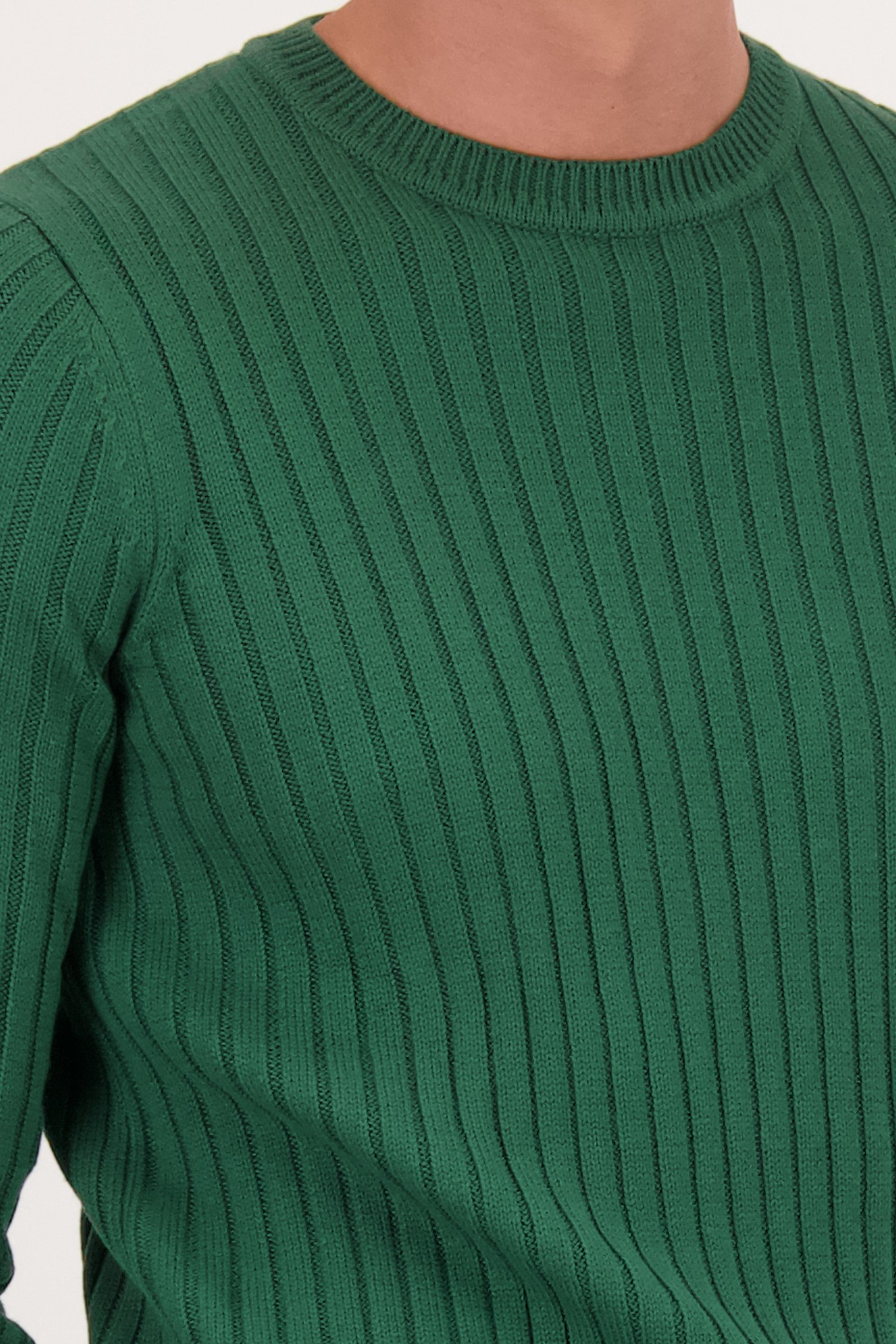 Detail van Groene ribgebreide trui  door Casual Five voor Heren