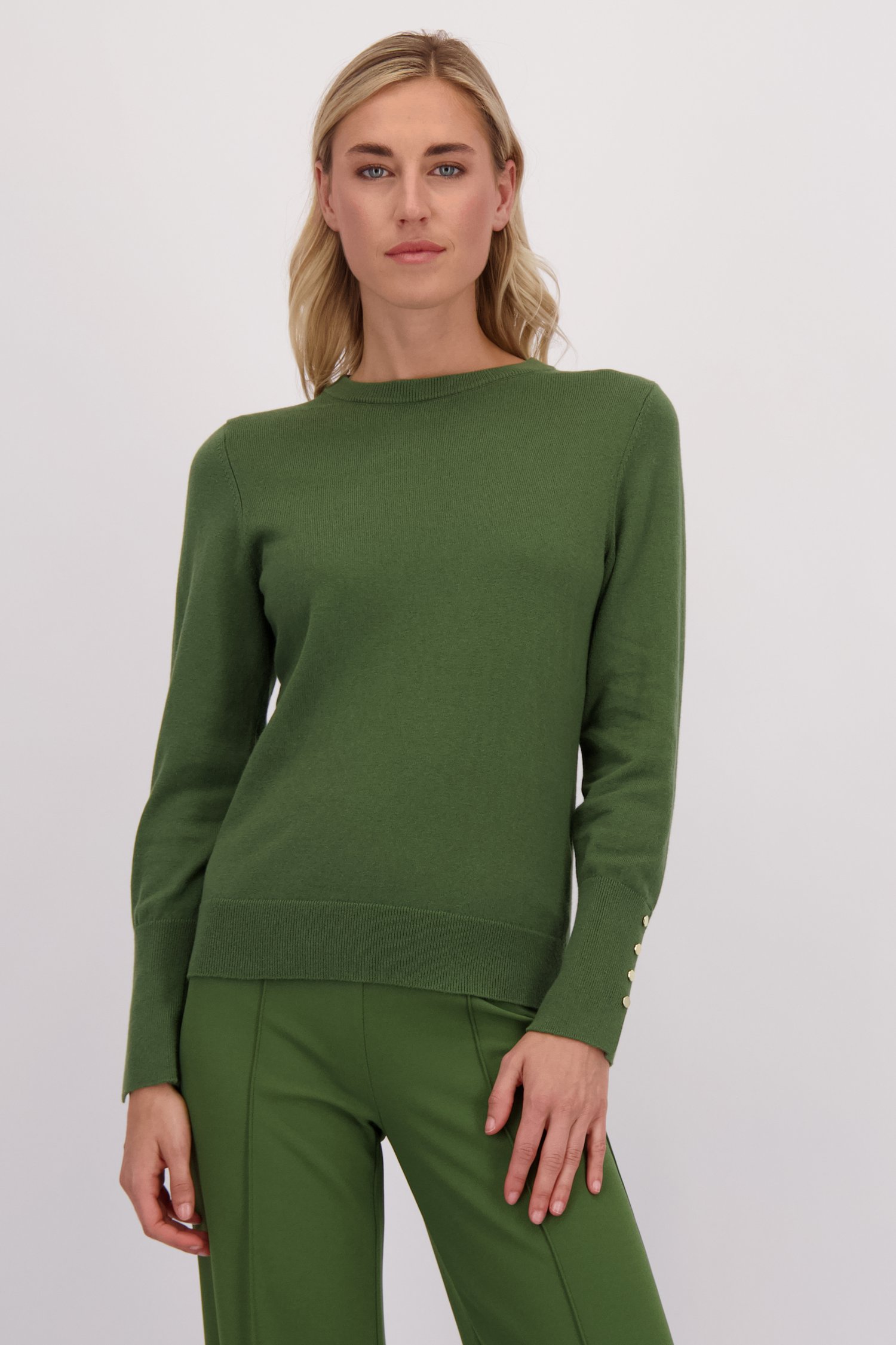 Voorkant van Groene trui met gouden knopen door Liberty Island voor Dames