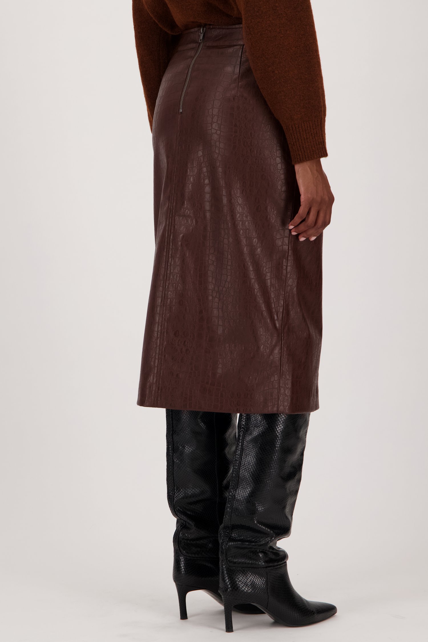 Halflange bruine rok met leather look van Louise voor Dames