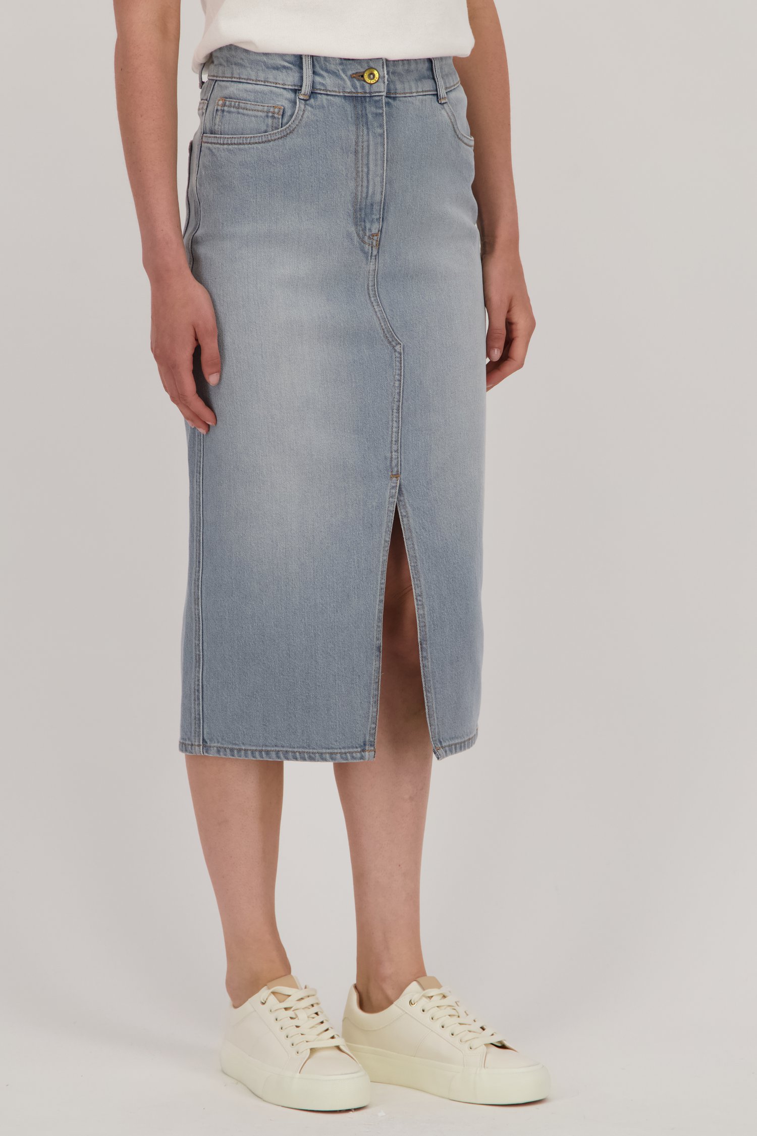 Halflange denim rok - grijsblauw van Liberty Island Denim voor Dames