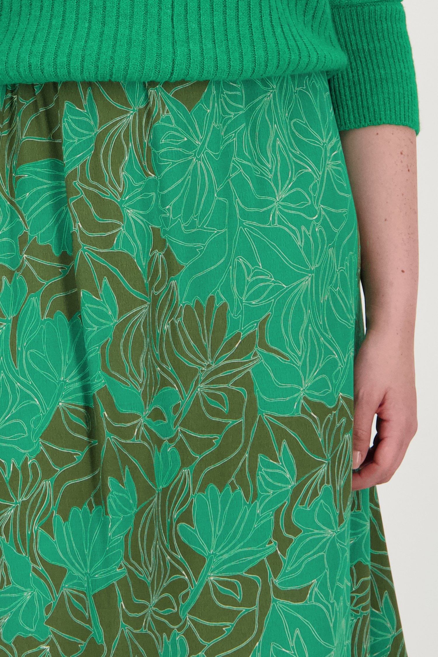 Halflange groene rok met bladerprint van Libelle voor Dames