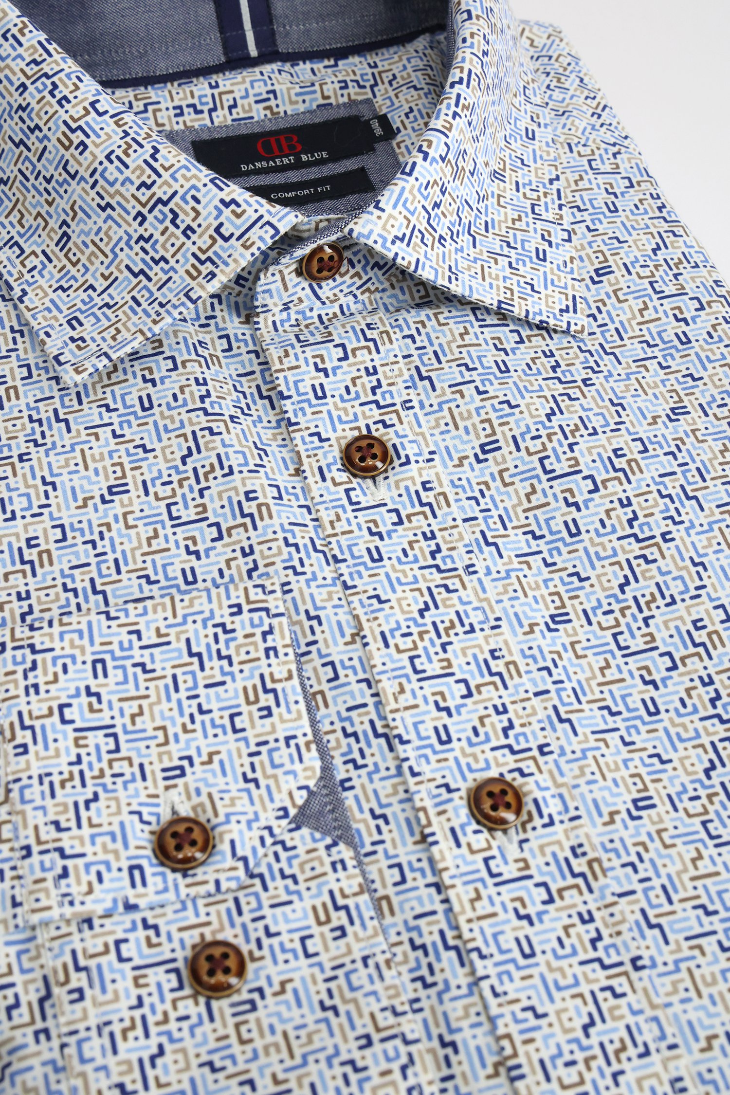 Productfoto 1 van Hemd met blauw-bruin motief - Comfort fit door Dansaert Blue voor Heren