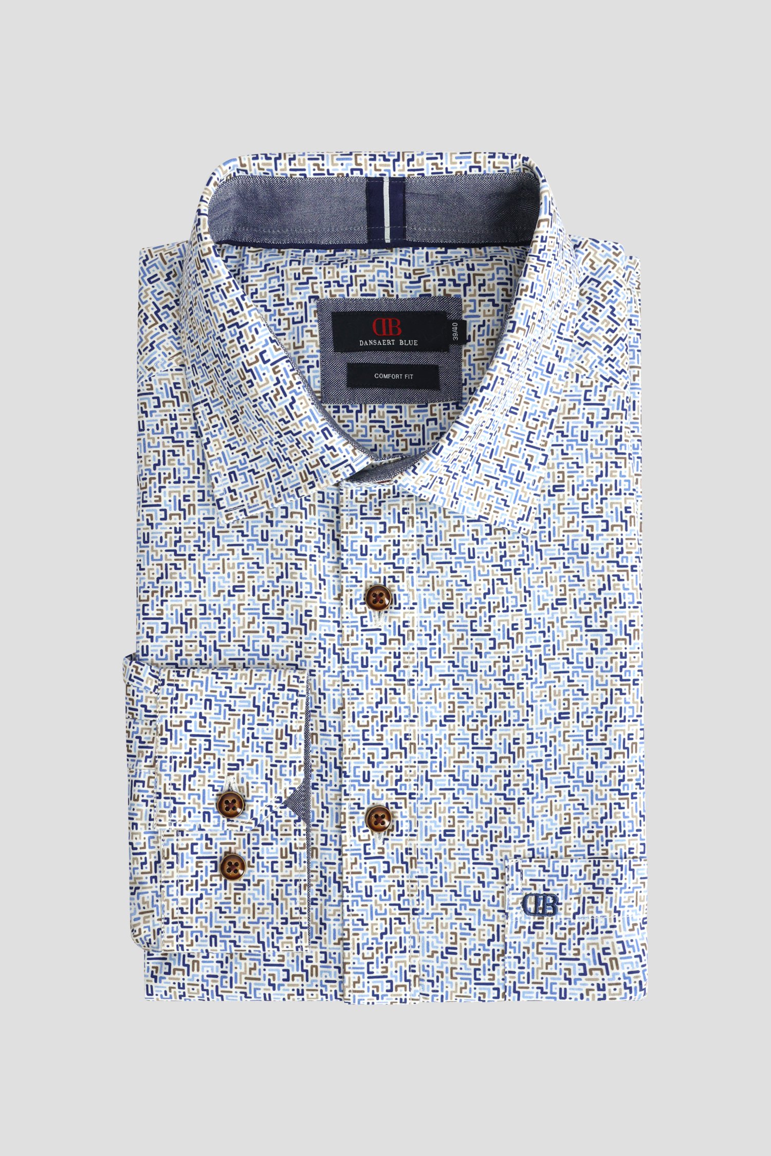 Voorkant van Hemd met blauw-bruin motief - Comfort fit door Dansaert Blue voor Heren