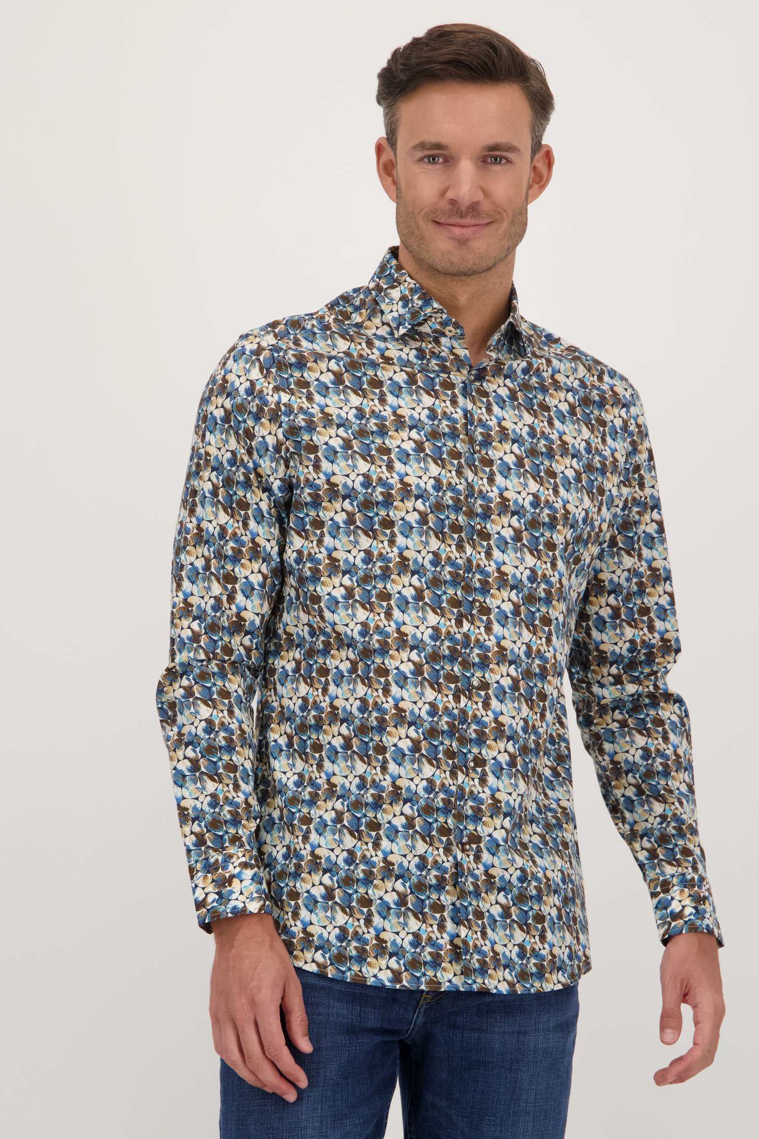 Voorkant van Hemd met blauw-bruine print - Regular fit door Upper East voor Heren