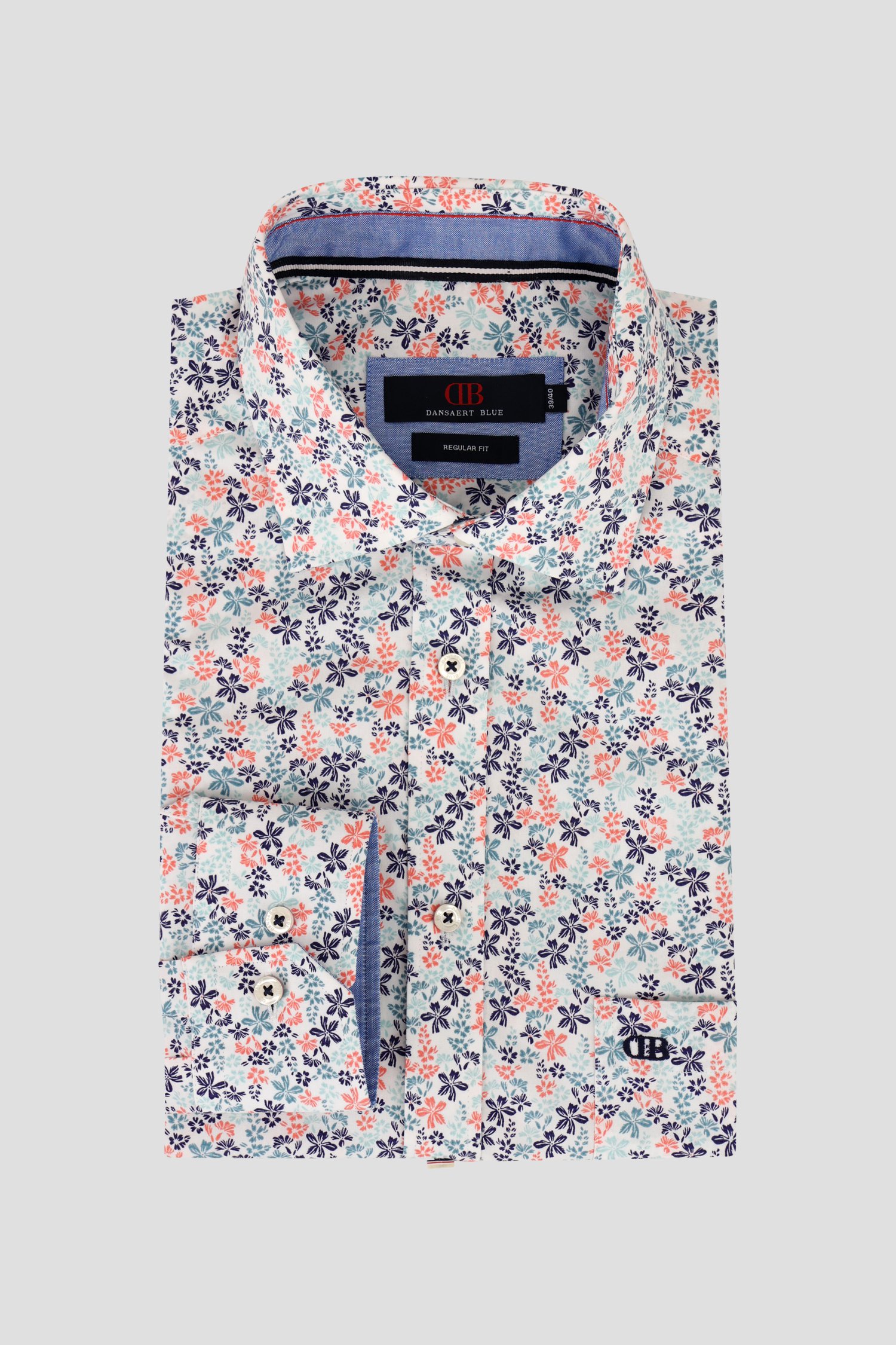 Hemd met blauw-roze bloemenprint - Regular fit van Dansaert Blue voor Heren