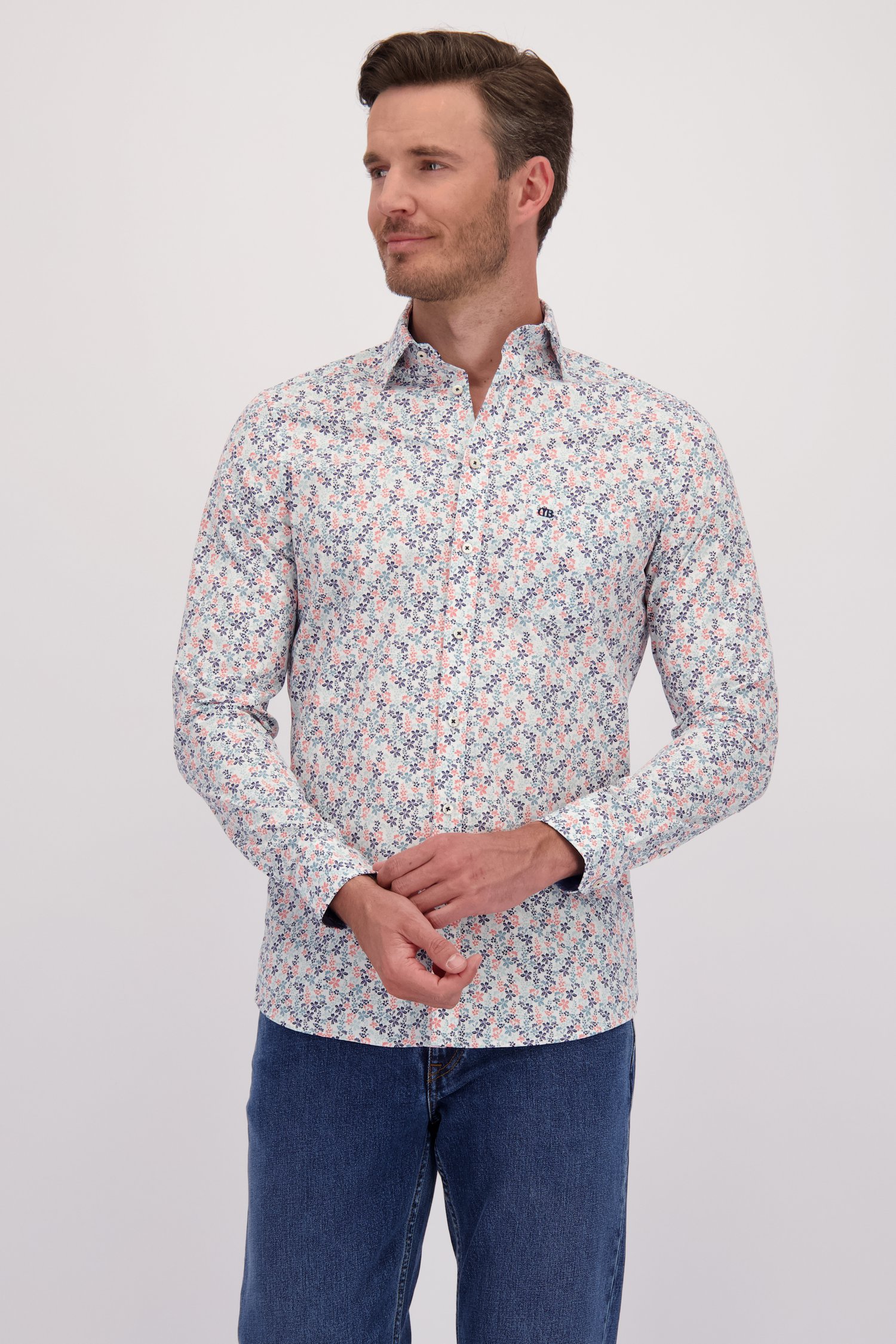 Hemd met blauw-roze bloemenprint - Regular fit van Dansaert Blue voor Heren
