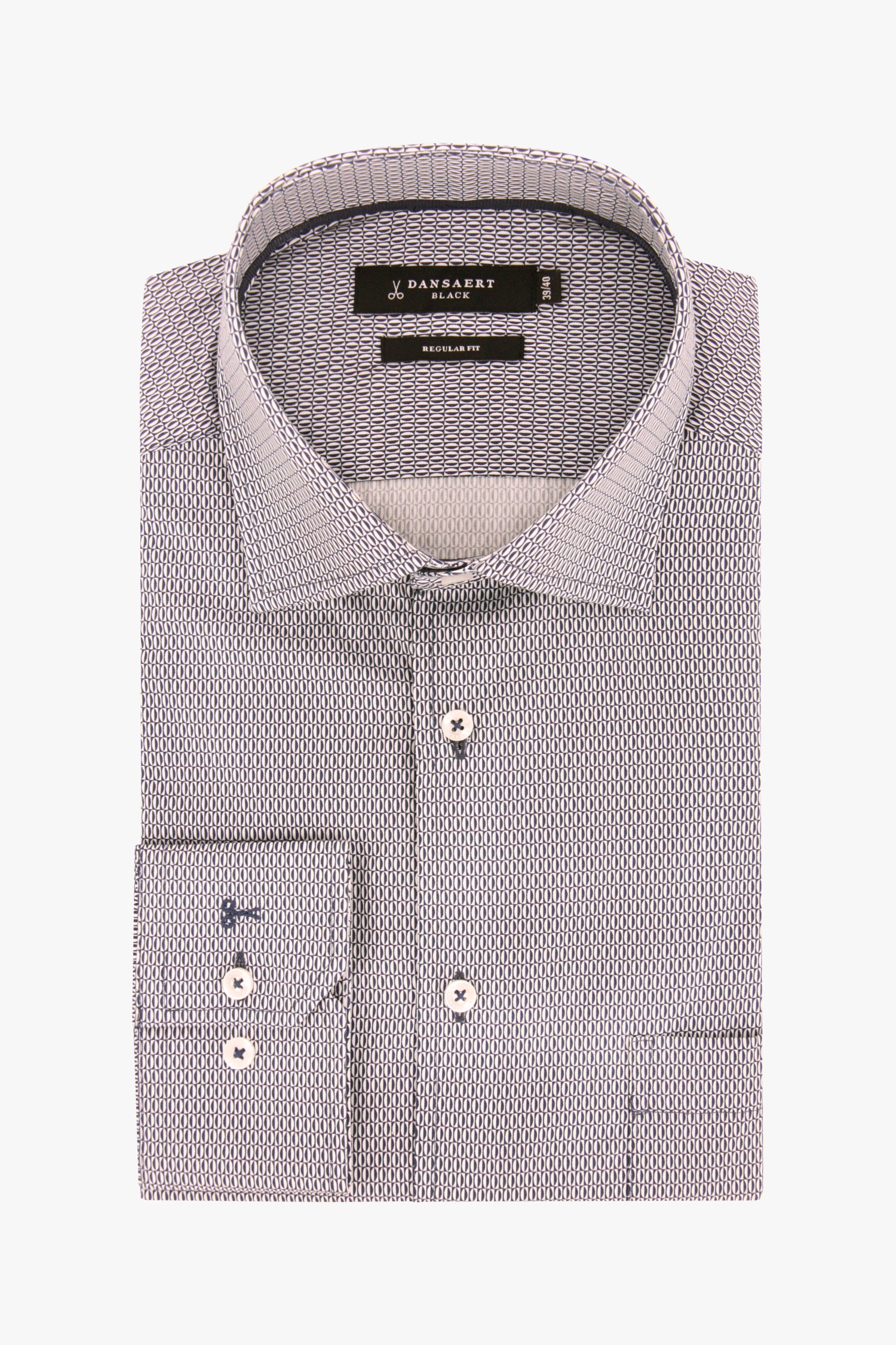 Hemd met donkerblauw-wit patroon - regular fit van Dansaert Black voor Heren