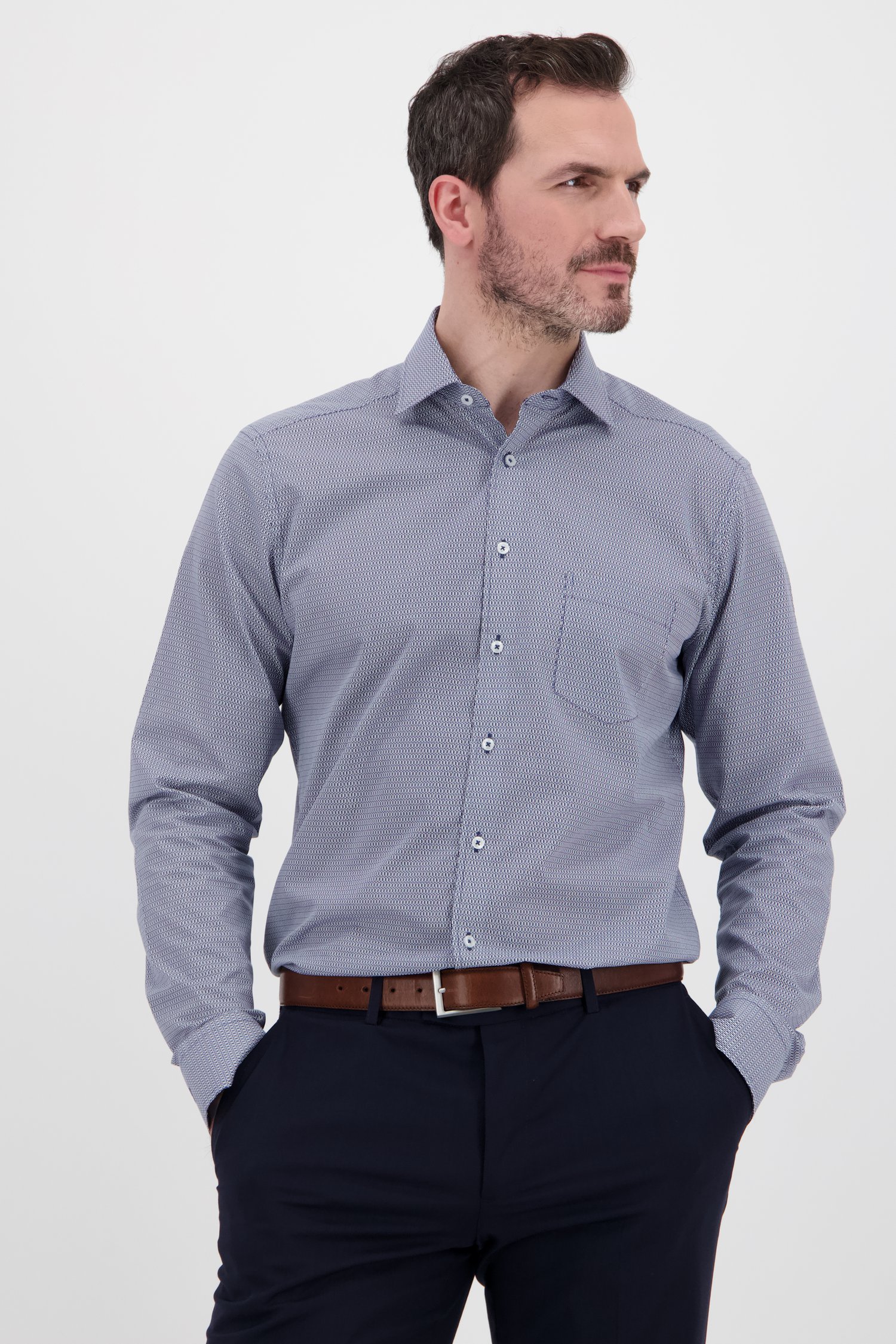 Hemd met donkerblauw-wit patroon - regular fit van Dansaert Black voor Heren