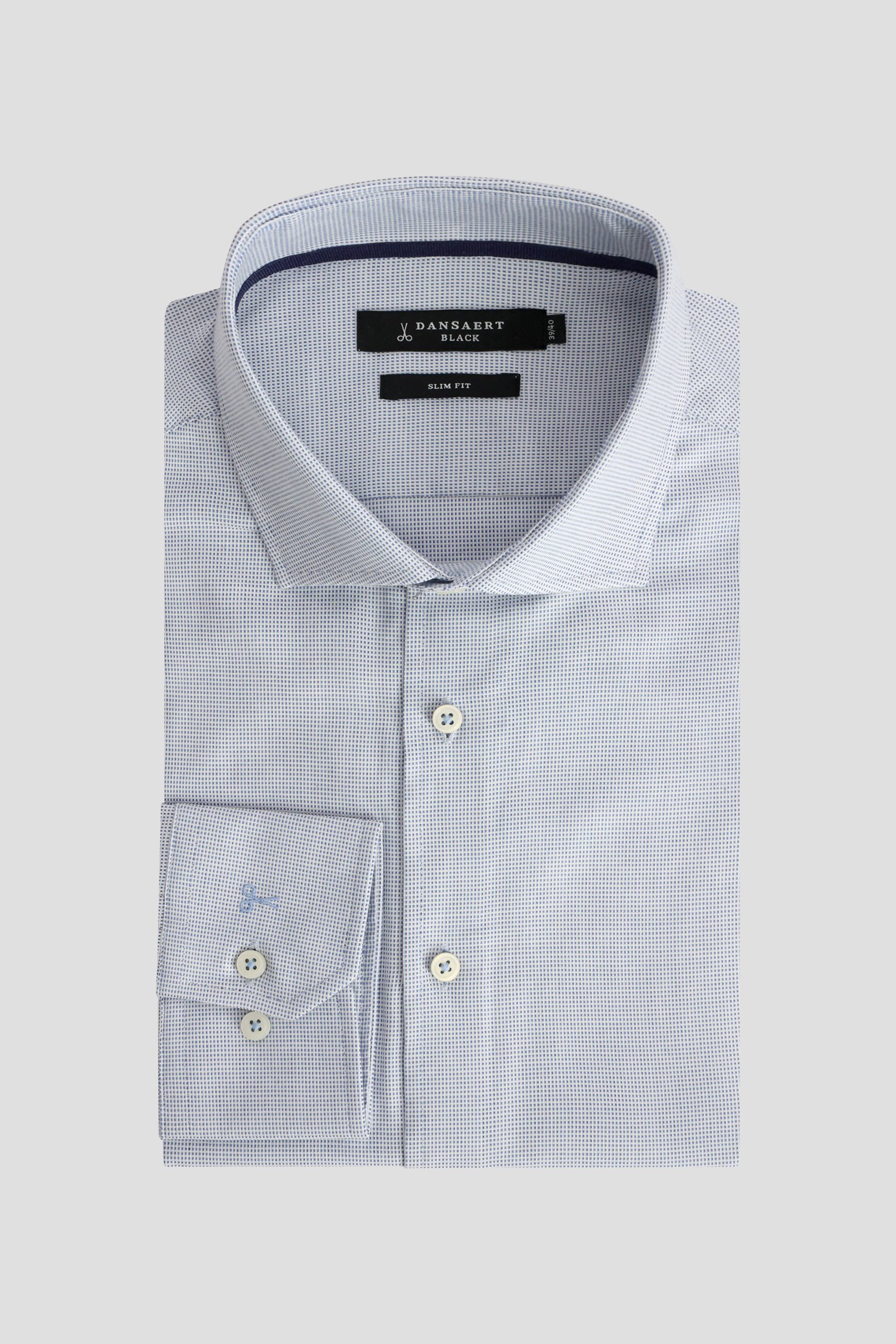 Productfoto 1 van Hemd met fijn blauw motief - Slim fit  door Dansaert Black voor Heren