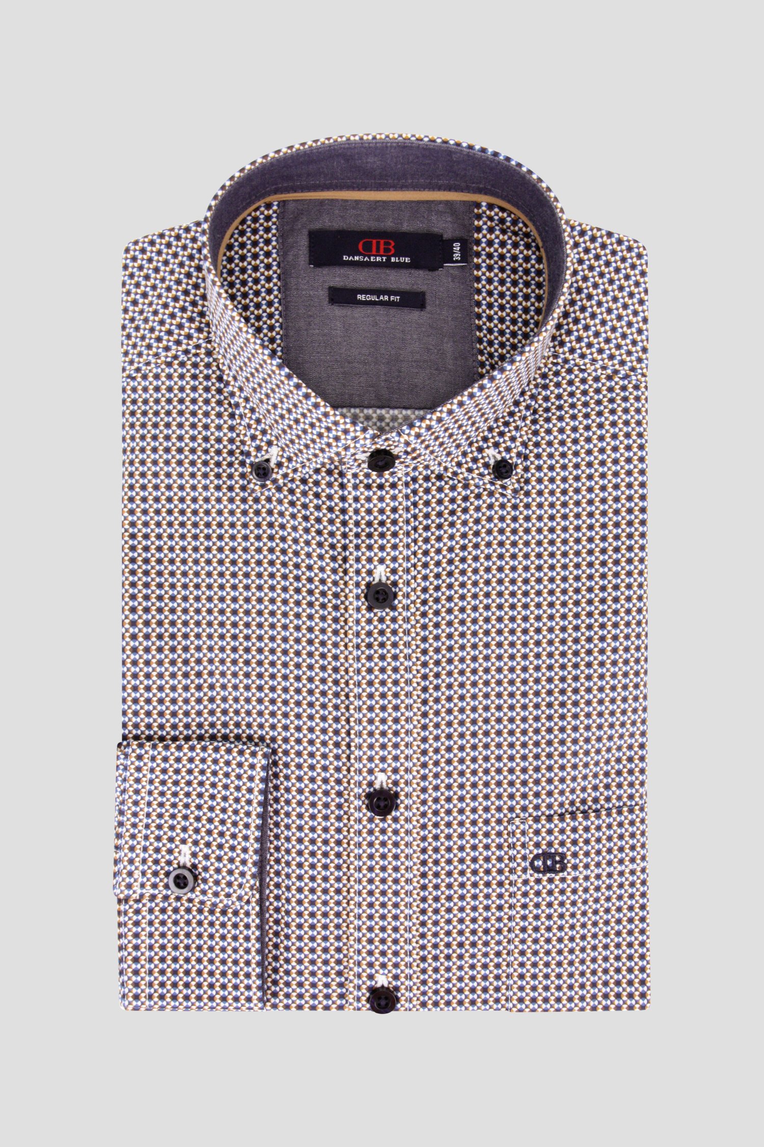 Hemd met fijne print in bruin/blauw - Regular fit van Dansaert Blue voor Heren