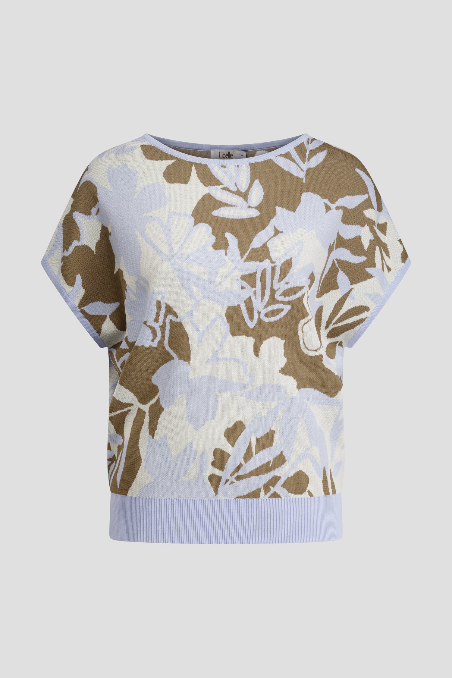 Productfoto 1 van Jacquard trui met lichtblauw-kaki bloemenmotief door Libelle voor Dames