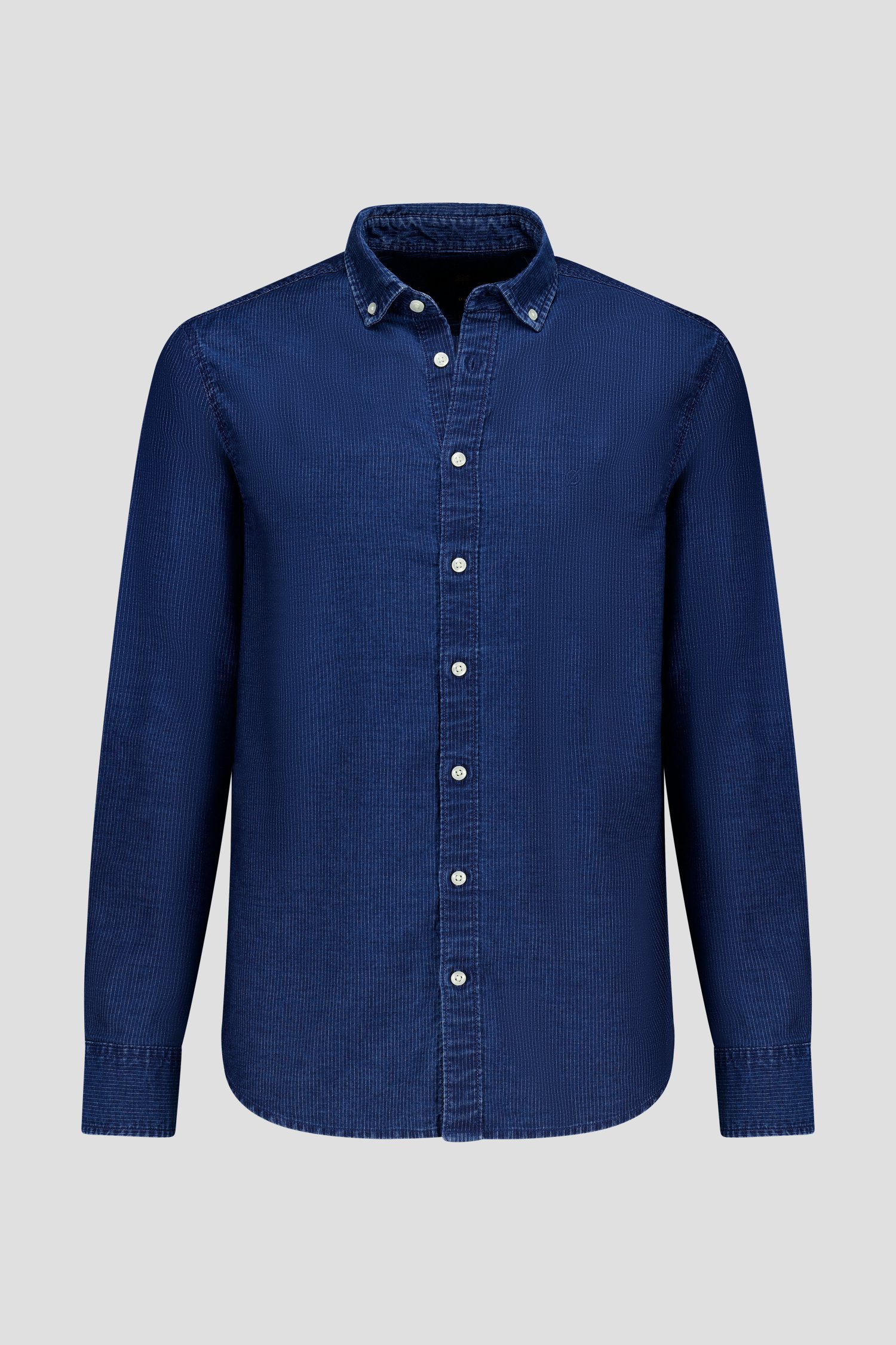 Jeansblauw hemd met fijne streep - Regular fit van Ravøtt voor Heren