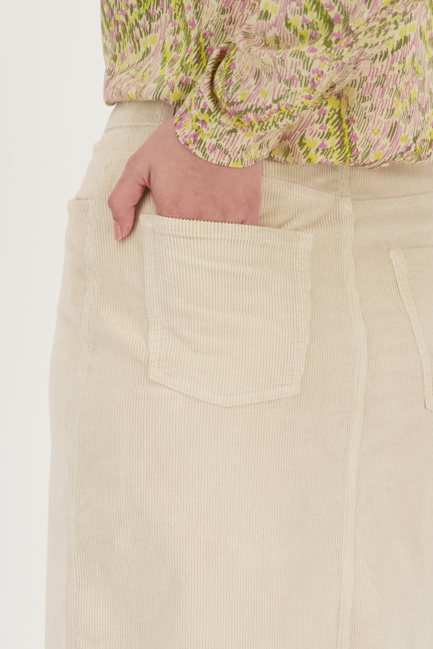 Jupe en velours côtelé beige avec fente de Liberty Loving nature pour Femmes