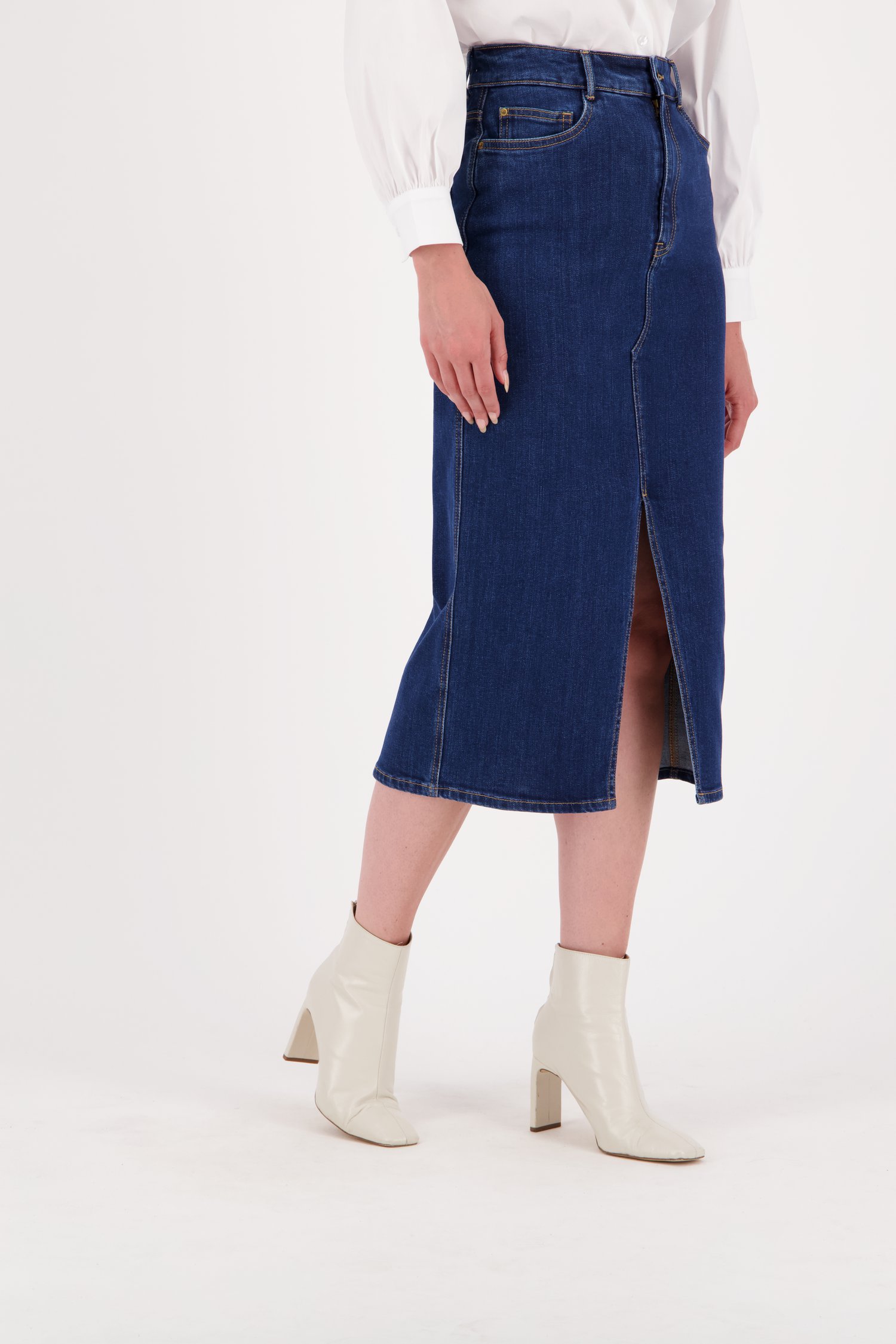 Jupe longue en jean bleu foncé de Liberty Island Denim pour Femmes