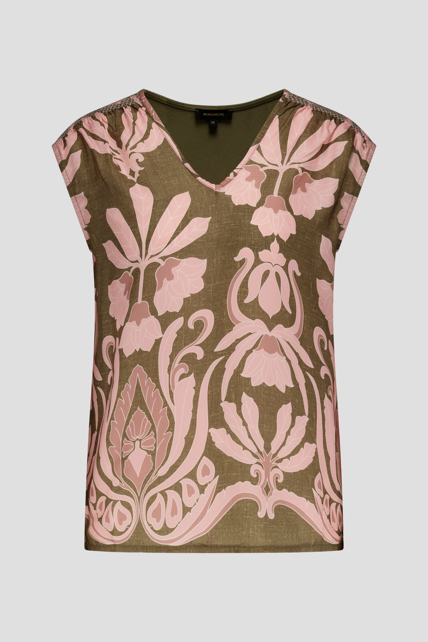Kaki blouse met roze bloemenprint van More & More voor Dames
