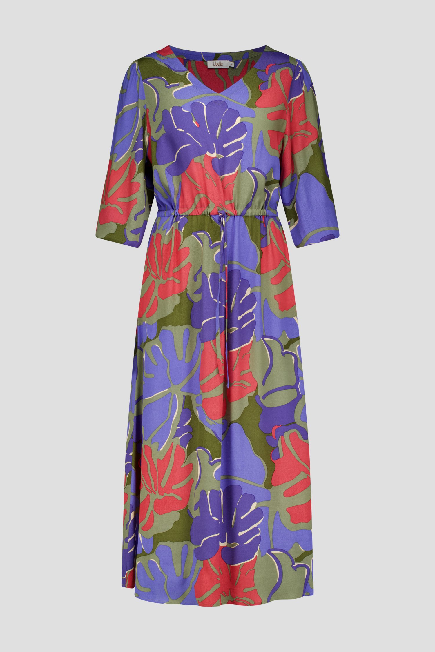 Productfoto 1 van Kaki kleedje met kleurrijke bladerprint door Libelle voor Dames