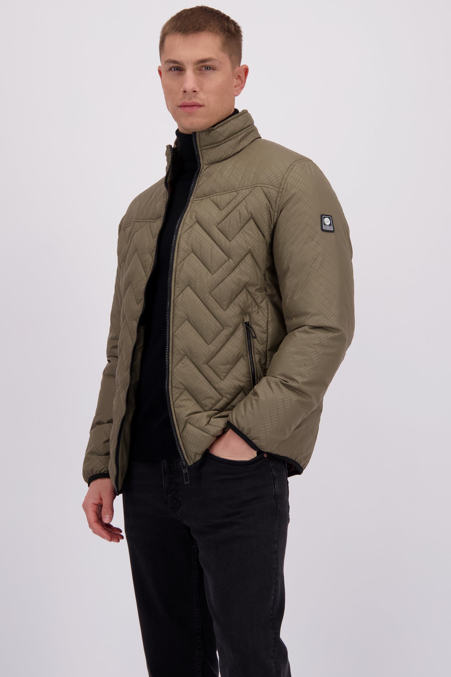 Voorkant van Kaki licht gewatteerde jas met opstaande kraag door Gate One voor Heren