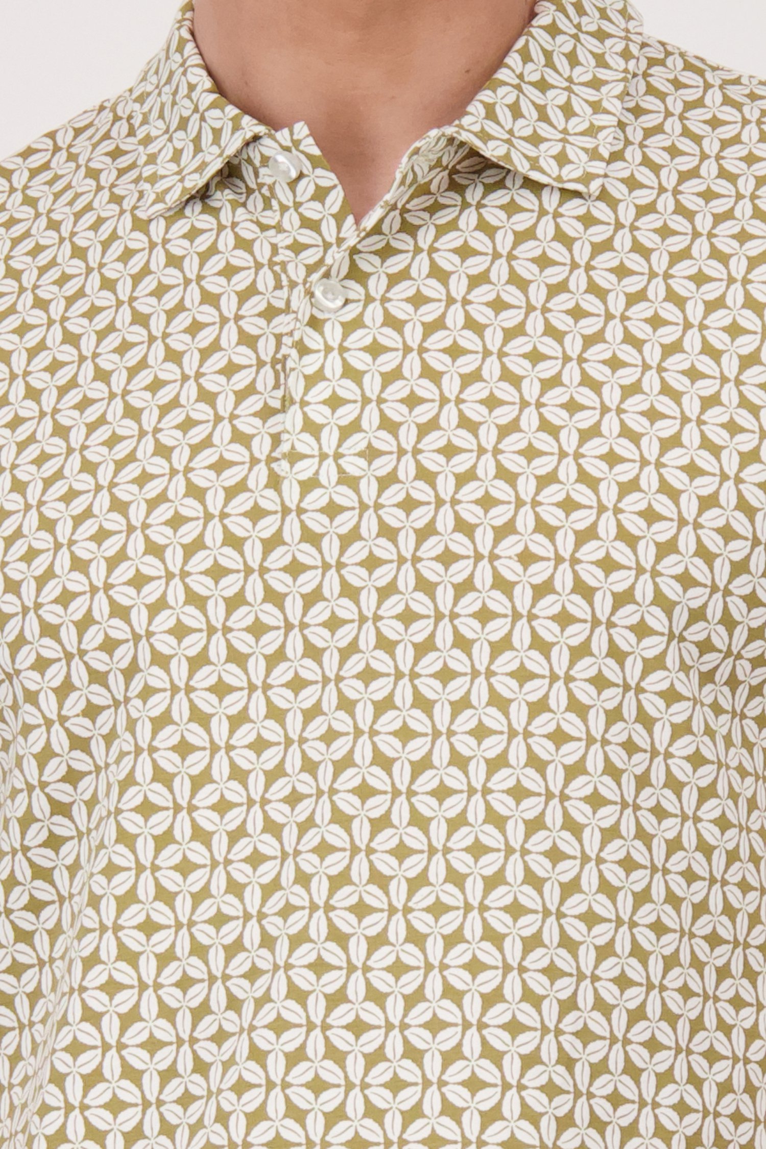 Kaki polo met ecru bladerprint van Casual Five voor Heren