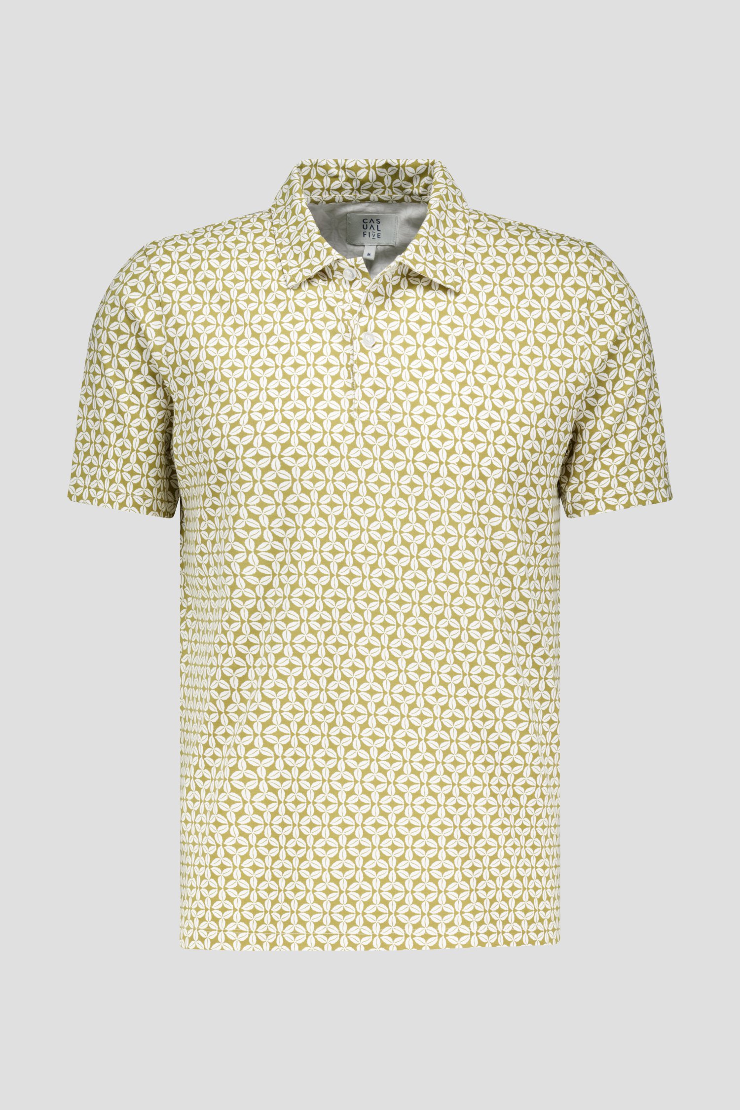 Kaki polo met ecru bladerprint van Casual Five voor Heren