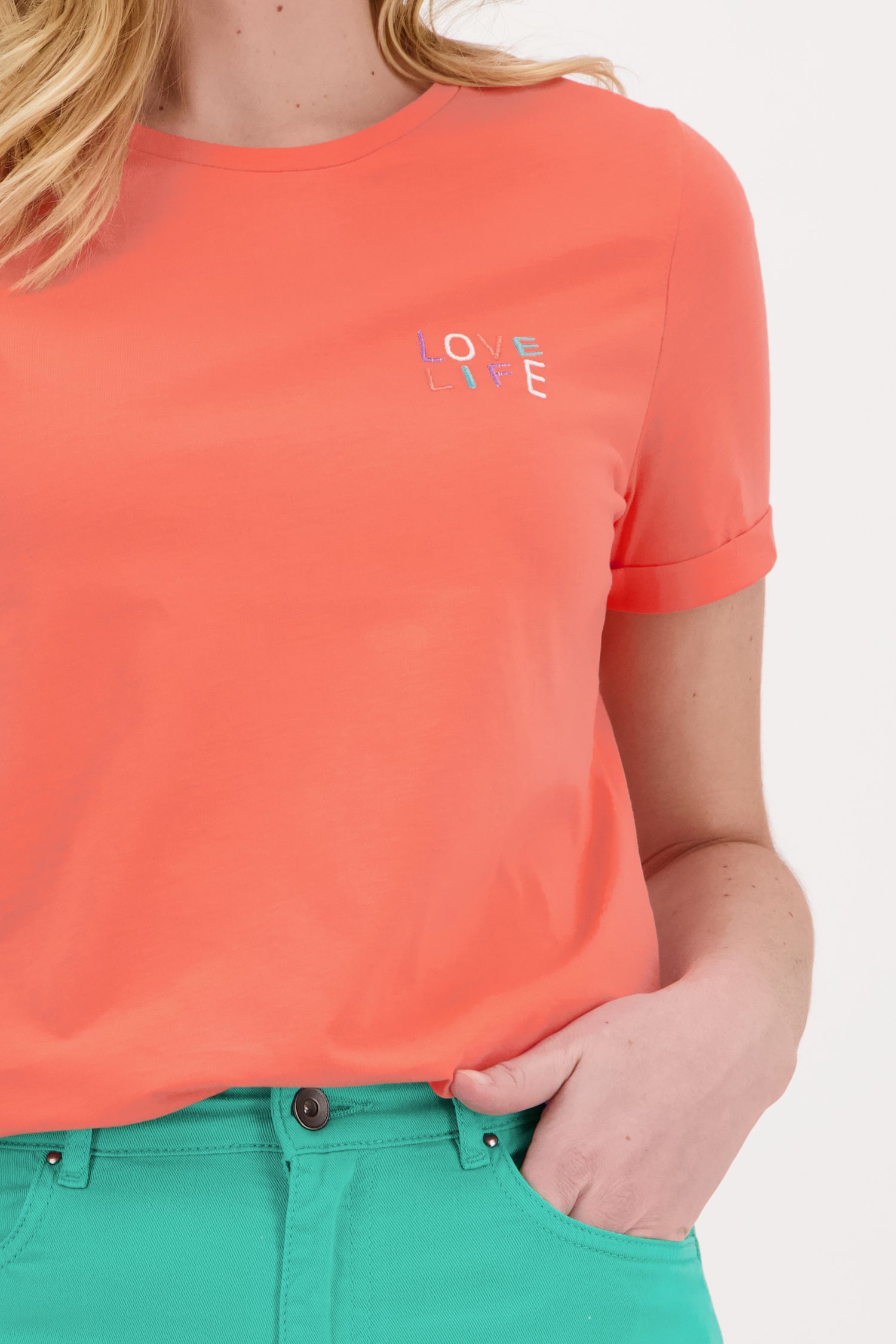 Koraalkleurig T-shirt met korte mouwen van Libelle voor Dames