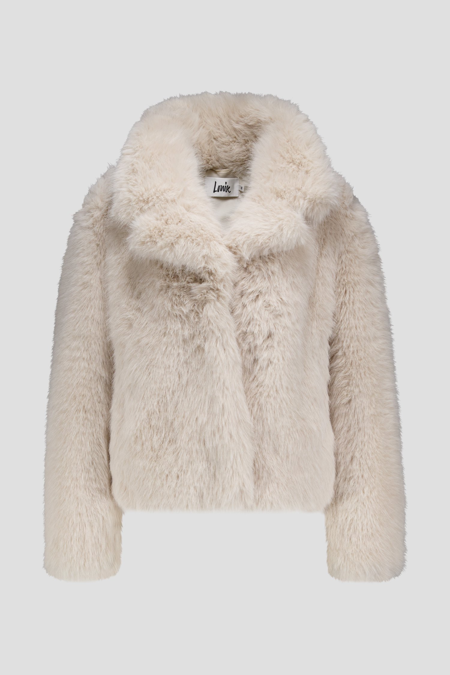 Productfoto 1 van Korte beige mantel in faux fur door Louise voor Dames