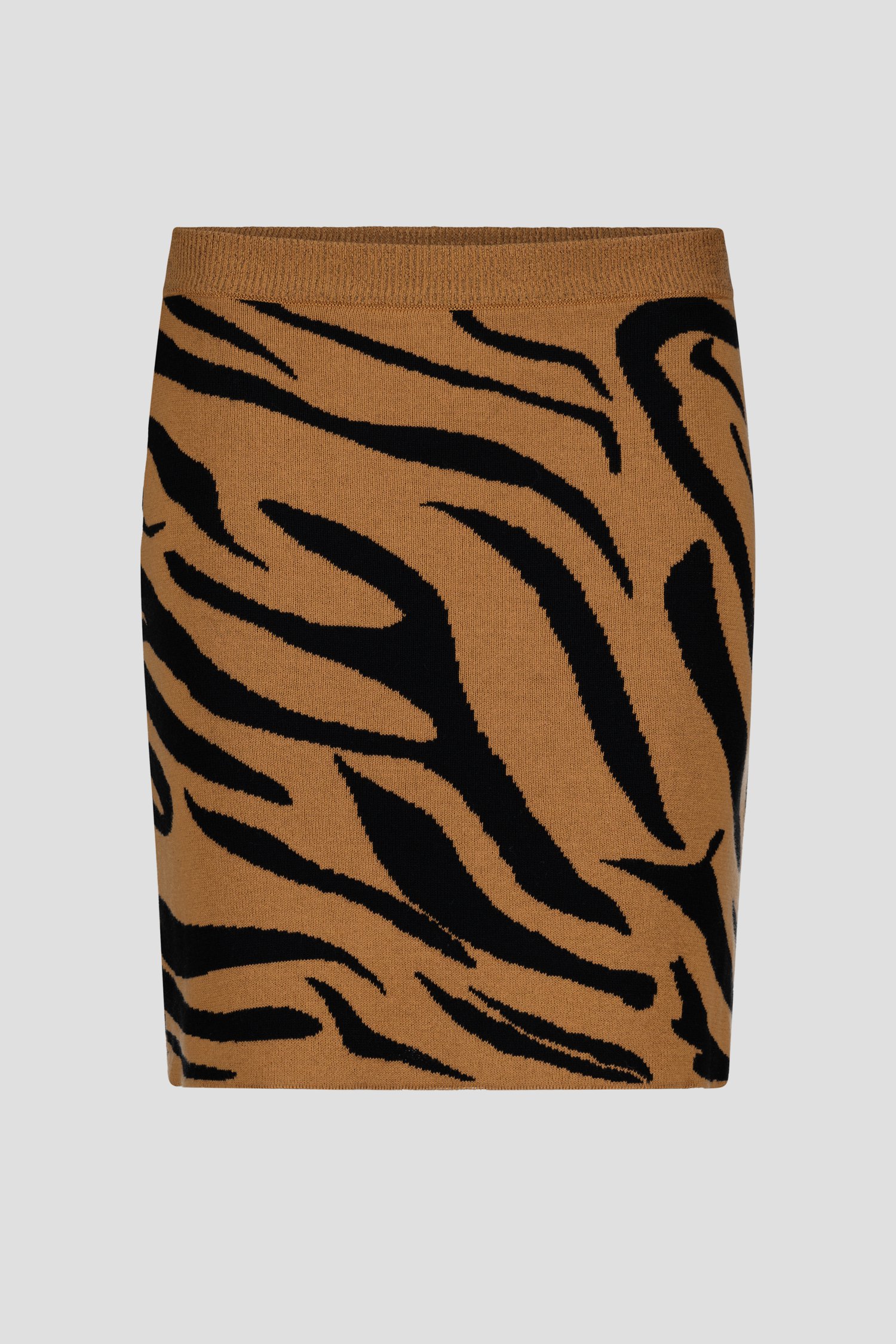 Korte bruine rok met zwarte print van AC by Annelien Coorevits voor Dames