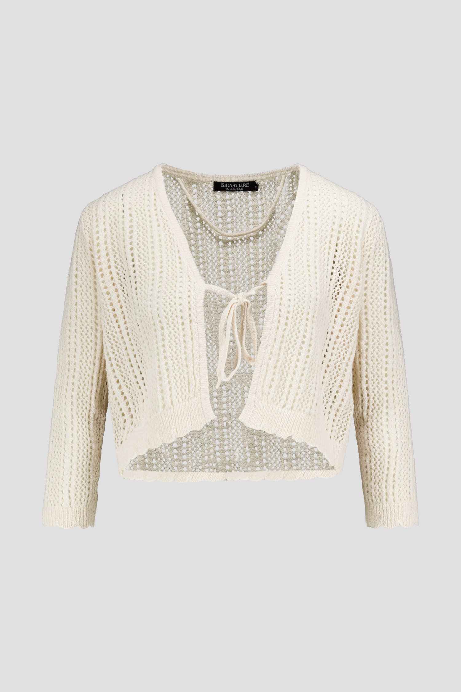 Productfoto 1 van Korte lichtbeige gebreide cardigan met striklint door Signature voor Dames