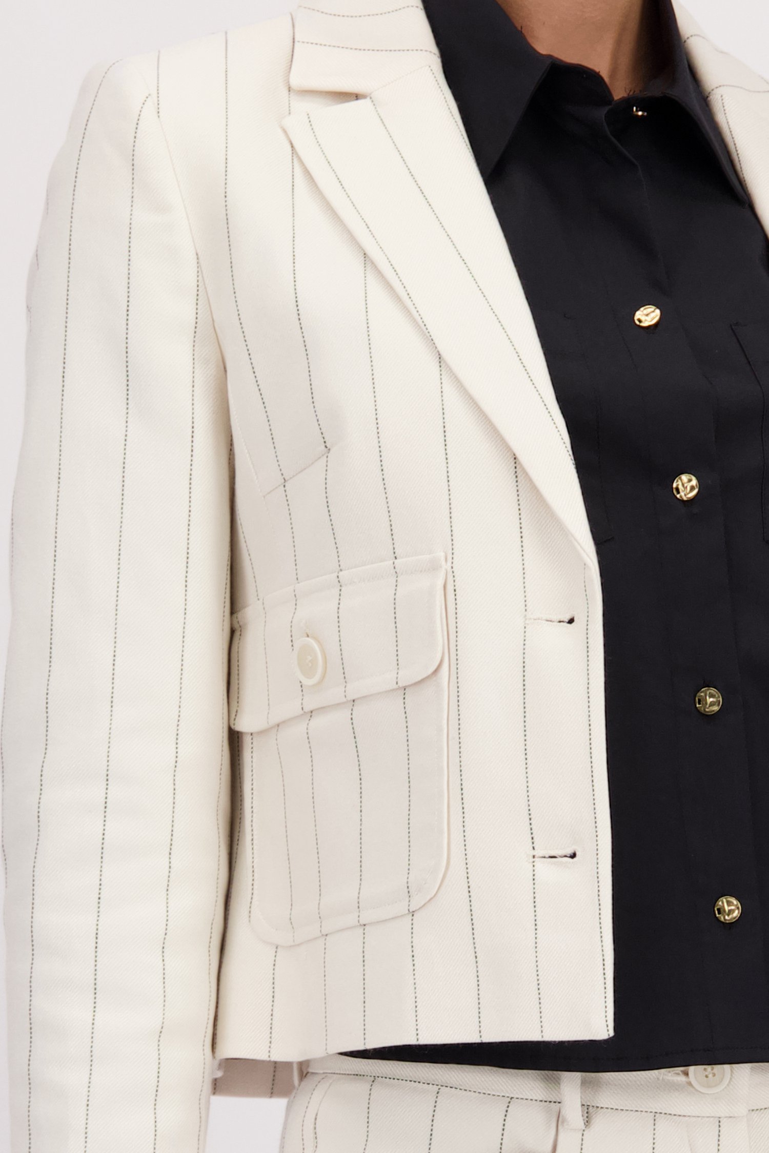 Kortere ecru blazer met zwart gestreept motief van More & More voor Dames